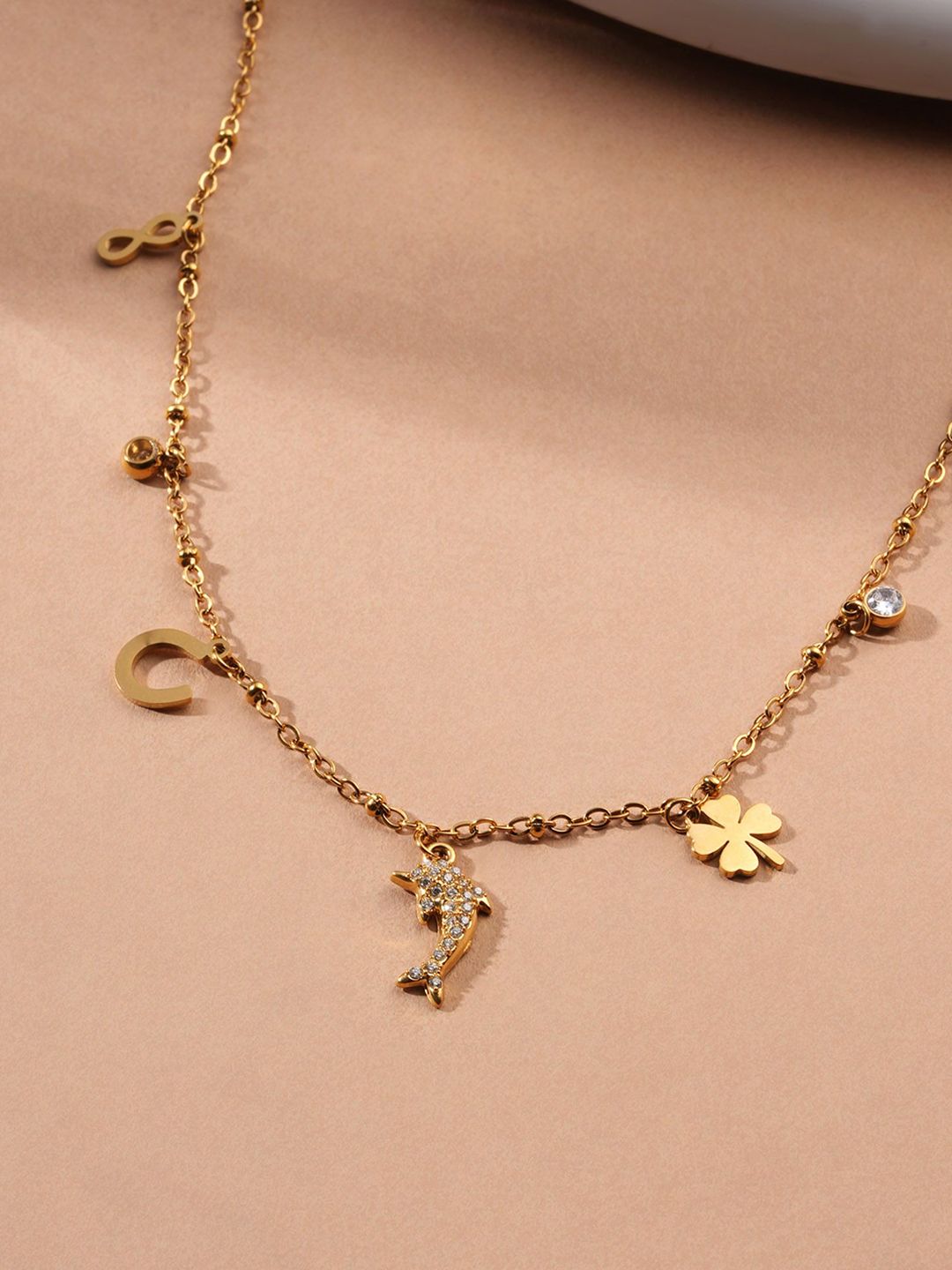 PALMONAS Gold-Plated CZ Studded Waterproof Necklace