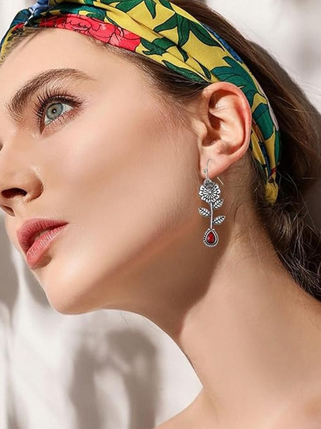 EL REGALO Artificial Stones Studded Floral Shaped Drop Earrings-image-32