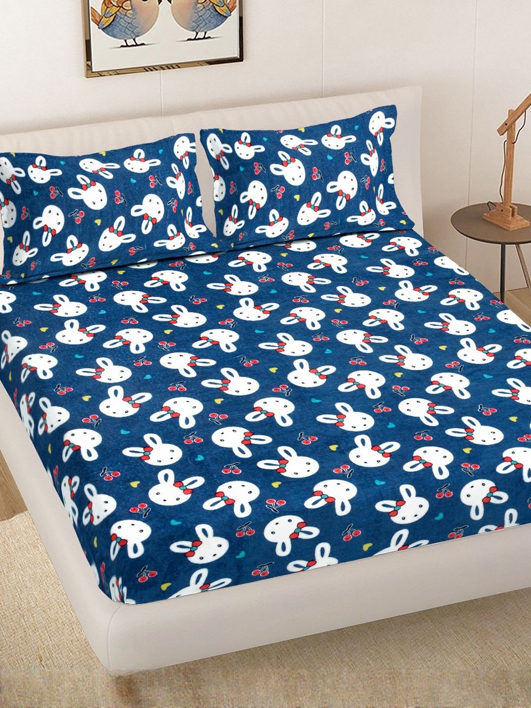 Myntra Elegant Homes Blue & White 300 TC King Bedsheet with 2 Pillow Covers-picture-58