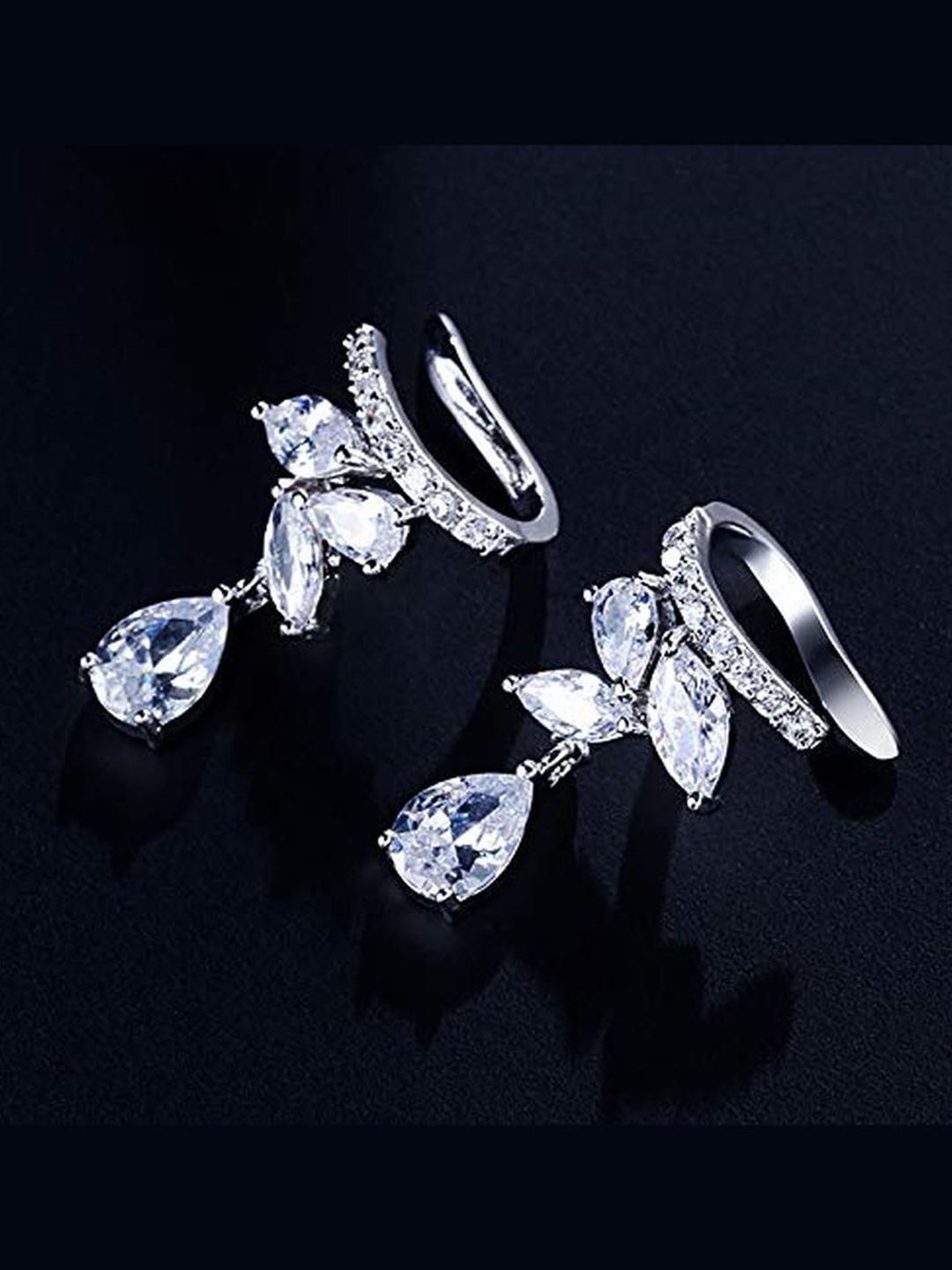 EL REGALO Artificial Stones Studded Teardrop Shaped Clip On Ear Cuffs-image-0