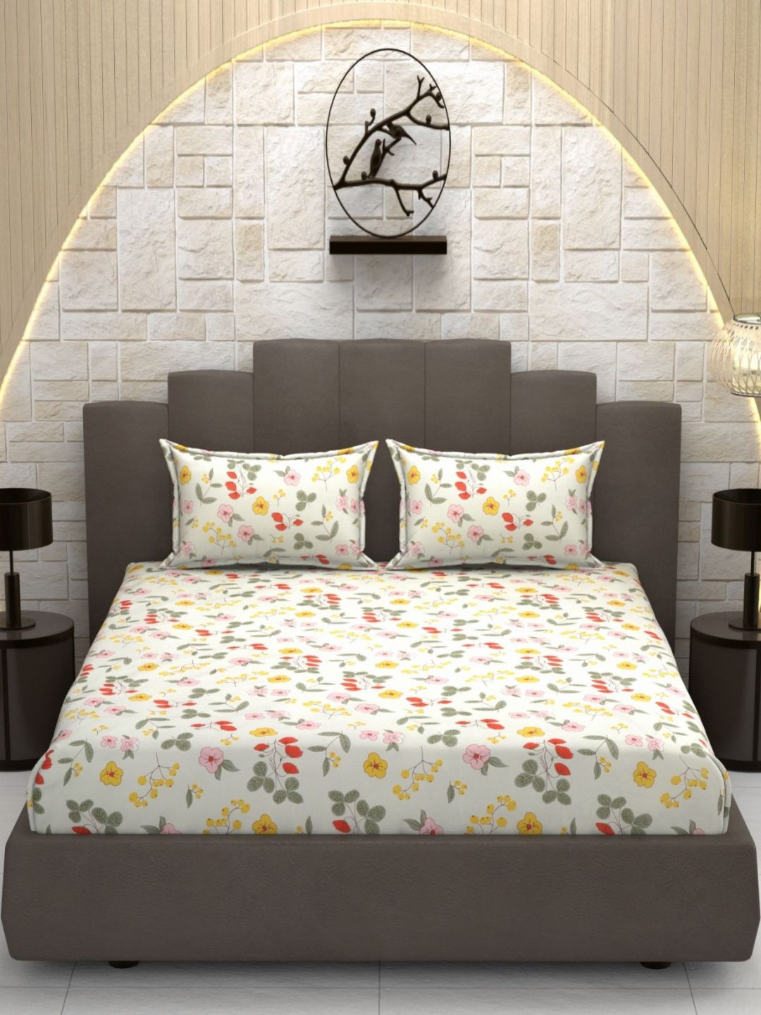 MAFATLAL Off White Floral Printed 160 TC Microfiber Queen Bedsheet Set- 2.28m x 2.54m-picture-41