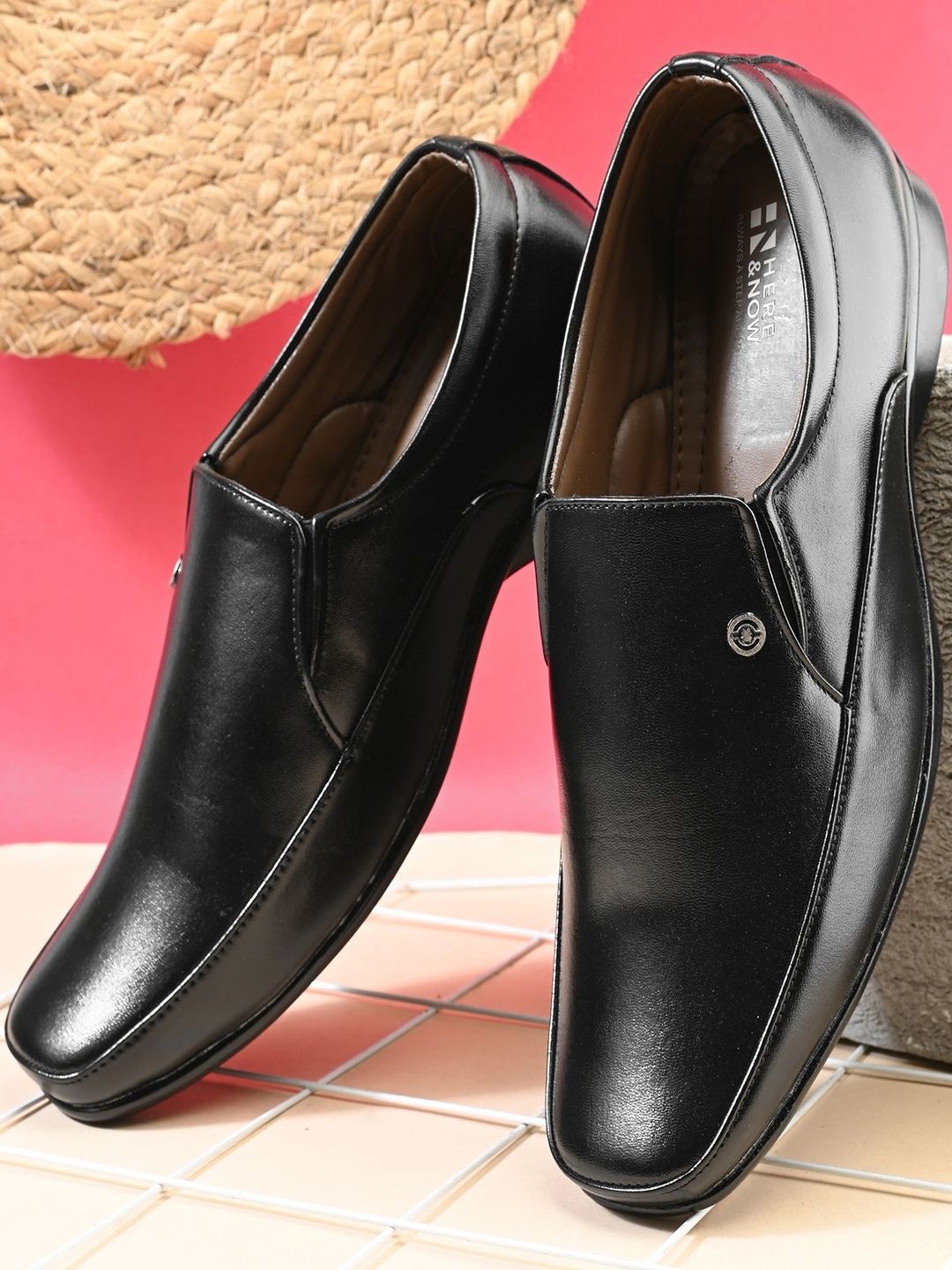 HERE&NOW Men Black Slip On Formal Shoes-image-49