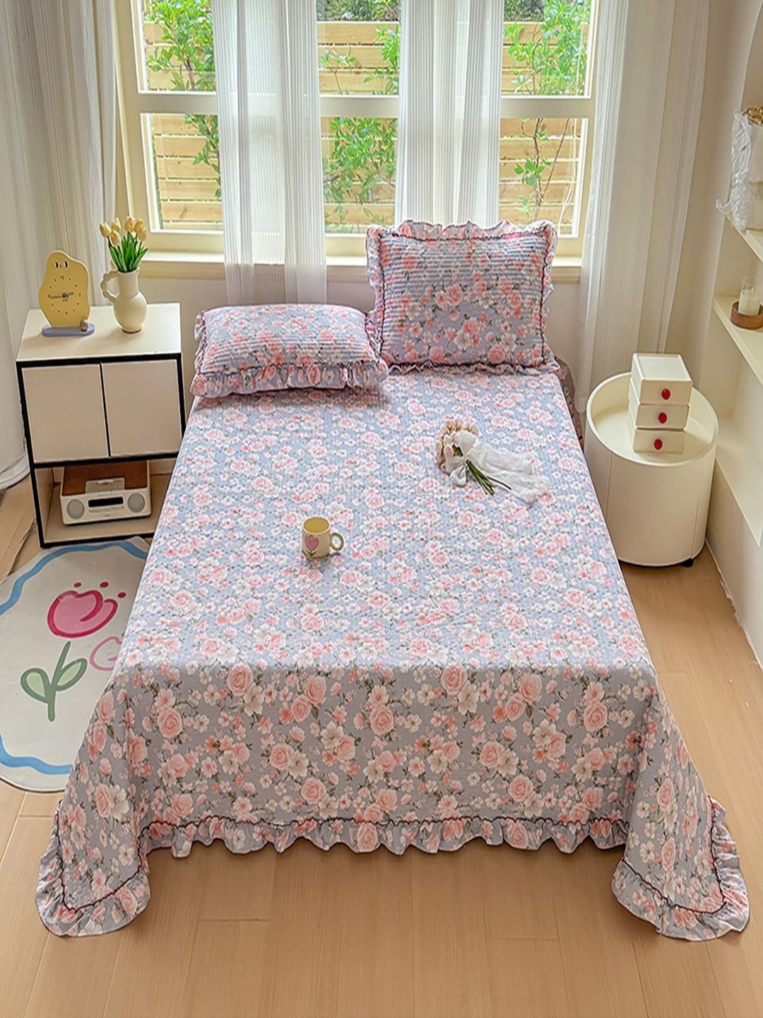 JC HOME Purple & Pink Printed 162 GSM Double King Bed Cover-image-35