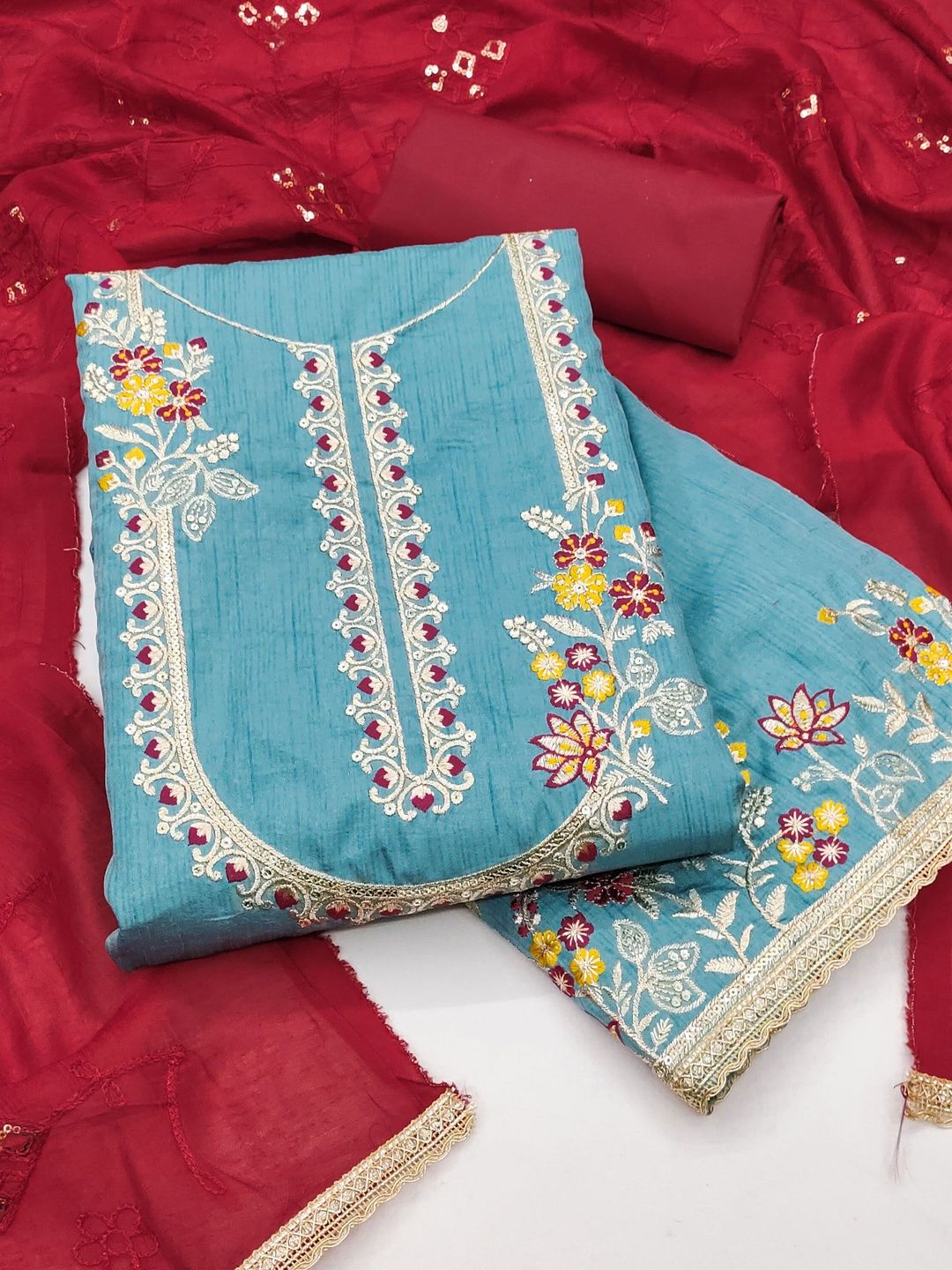 KALINI Women Blue Embroidered Unstitched Dress Material-picture-35