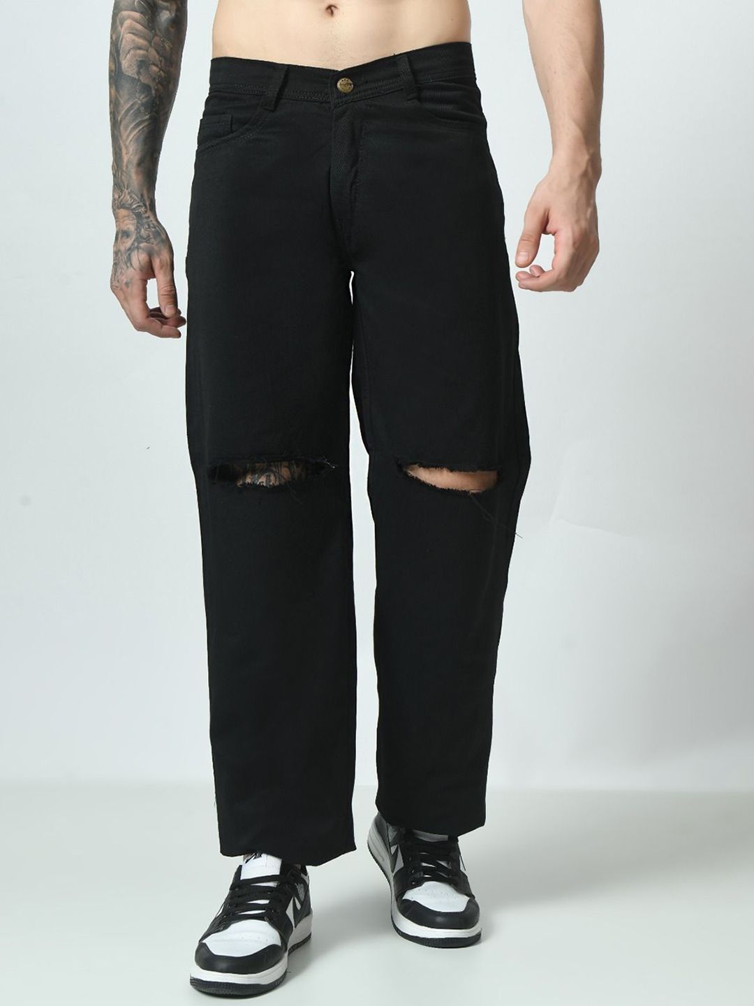 MaverIQ Men Classic Relaxed Fit Mid-Rise Slash Knee Stretchable Jeans-picture-32