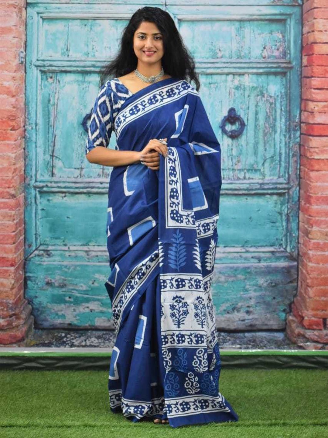 Craft Musium Floral Printed Pure Cotton Saree With Unstitched Blouse Piece-picture-14