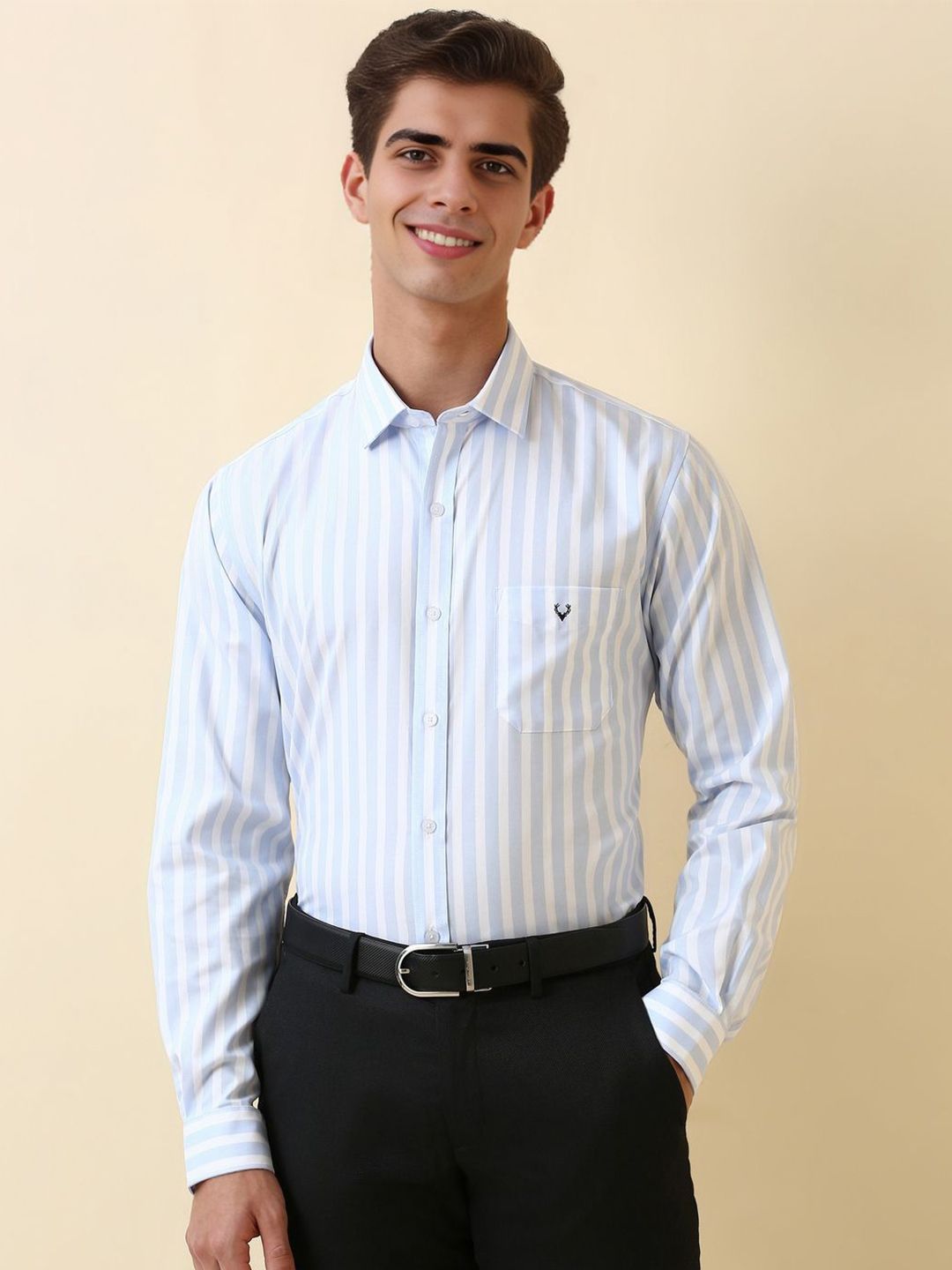 Allen Solly Men Slim Fit Vertical Striped Spread Collar Pure Cotton Formal Shirt-picture-20