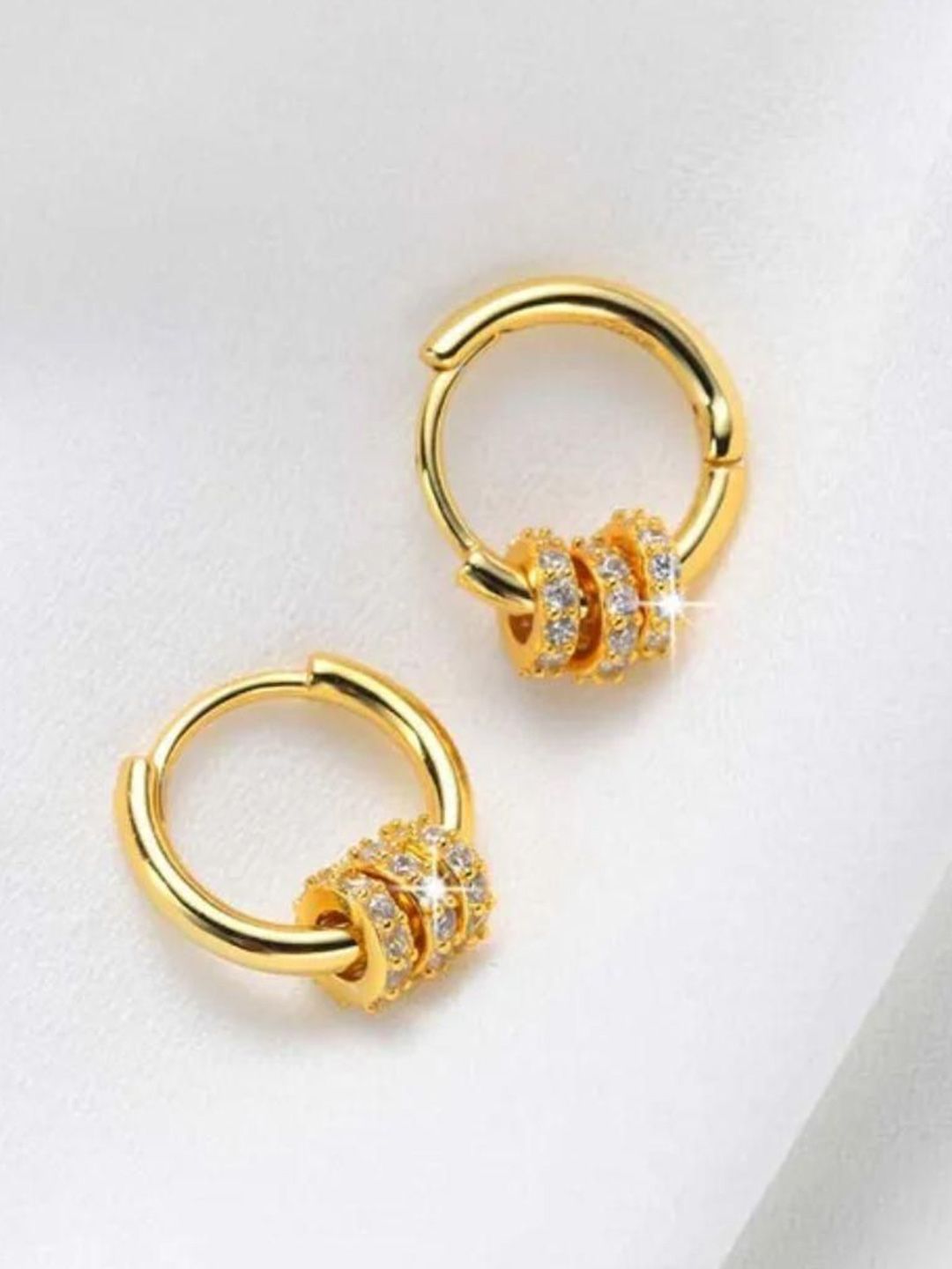 Estailo fashion Gold-Plated Artificial Stones Studded Circular Shaped Hoop Earrings-picture-36