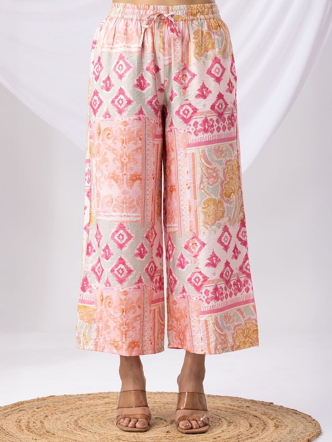 Mustard Women Ethnic Motifs Printed Straight Palazzos-picture-29