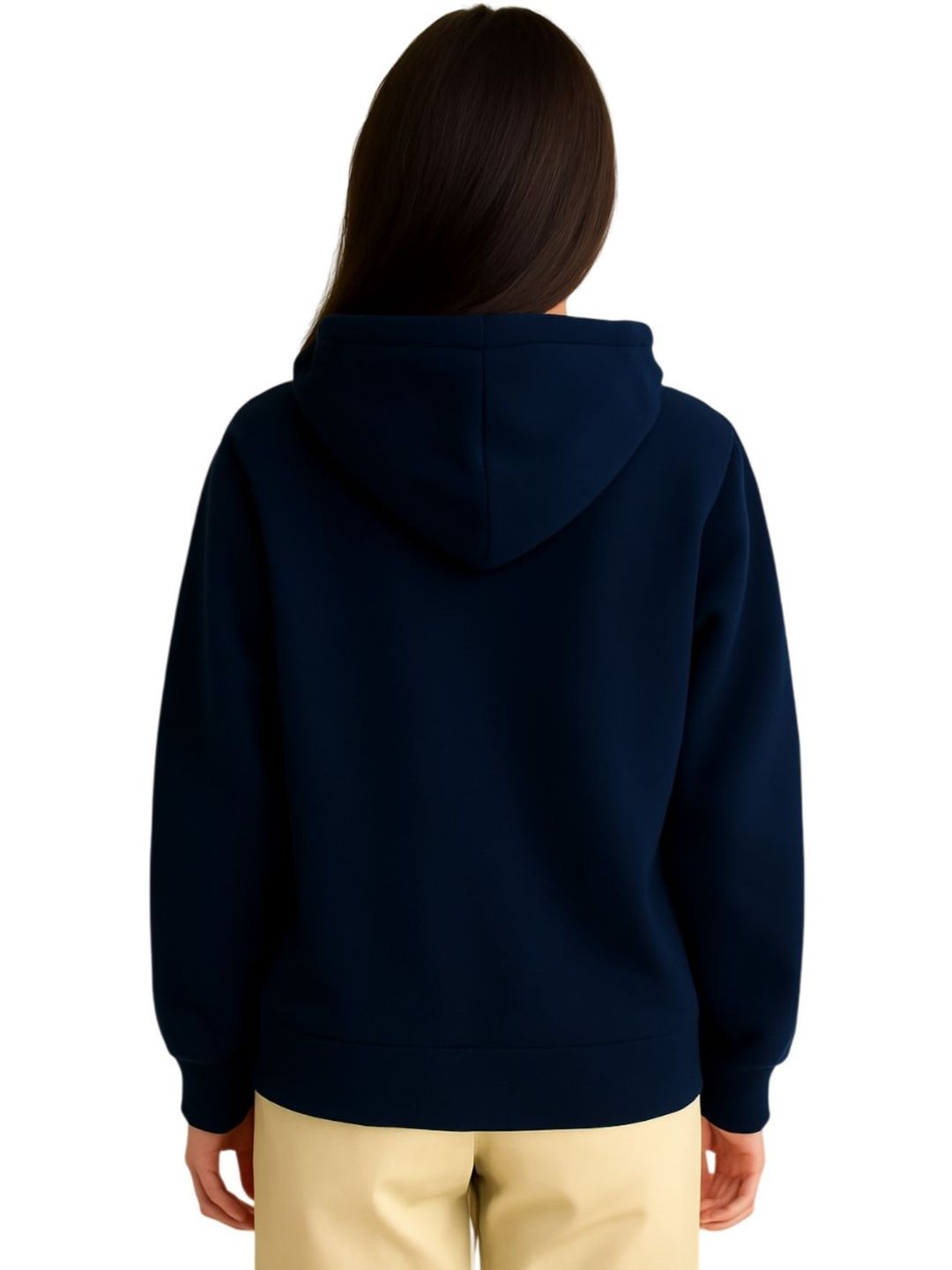 SZN Women Fleece Navy Blue Solid Hooded Open Front Jacket-image-16