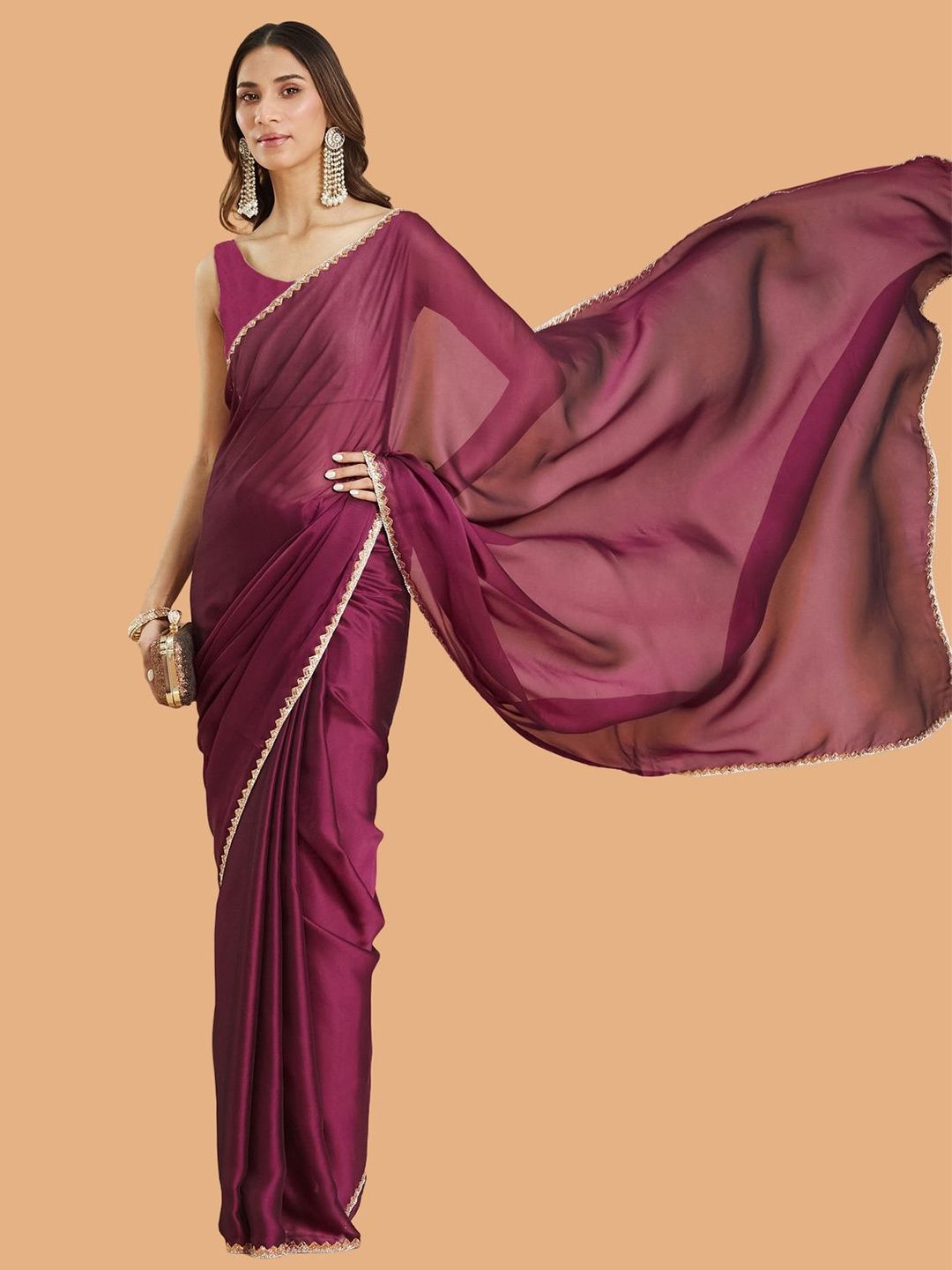 LOROFY Embellished Beads and Stones Border Saree with Unstitched Blouse Piece-picture-29