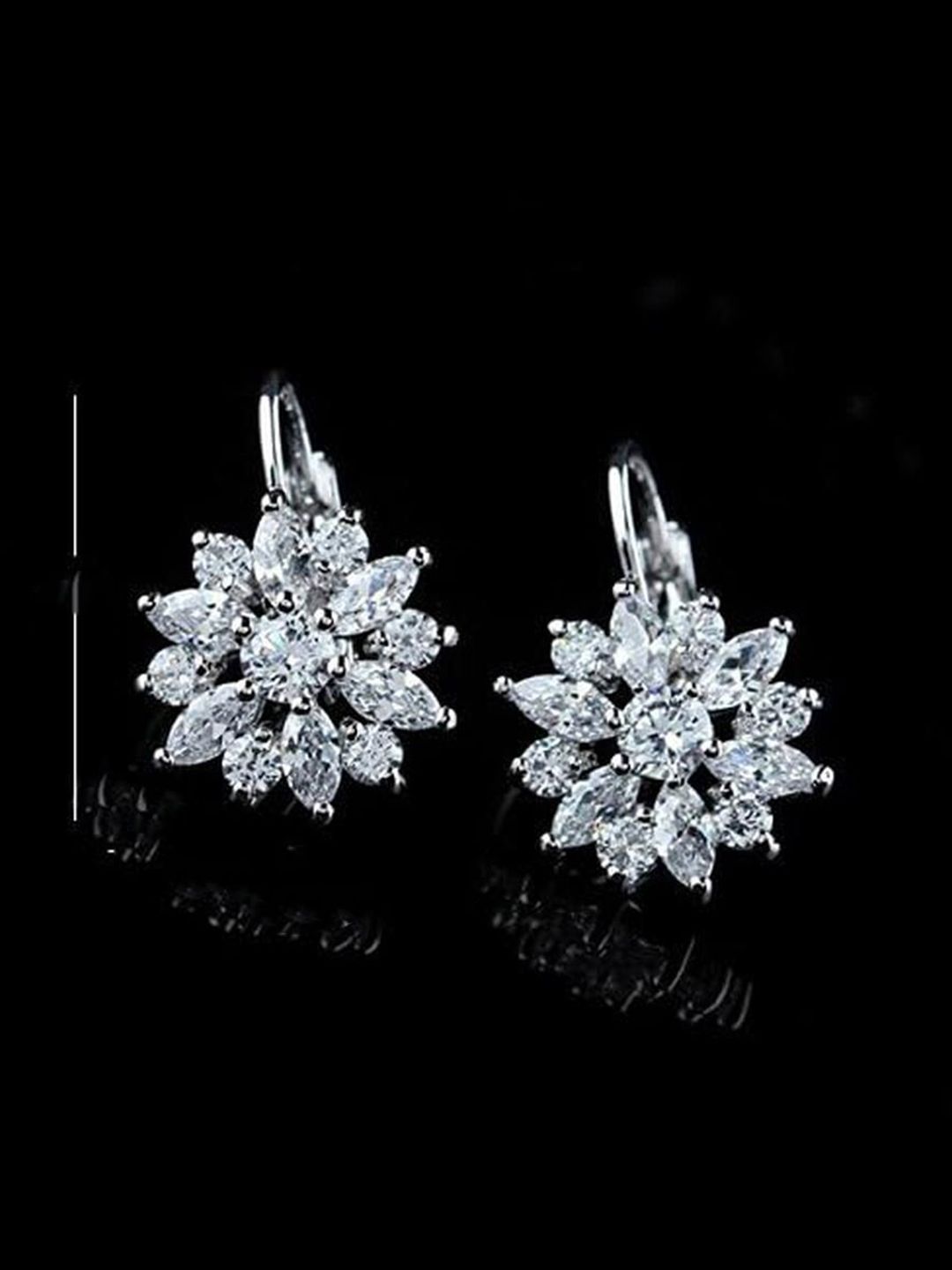 EL REGALO Artificial Stones Studded Floral Shaped Hoop Earrings-image-34