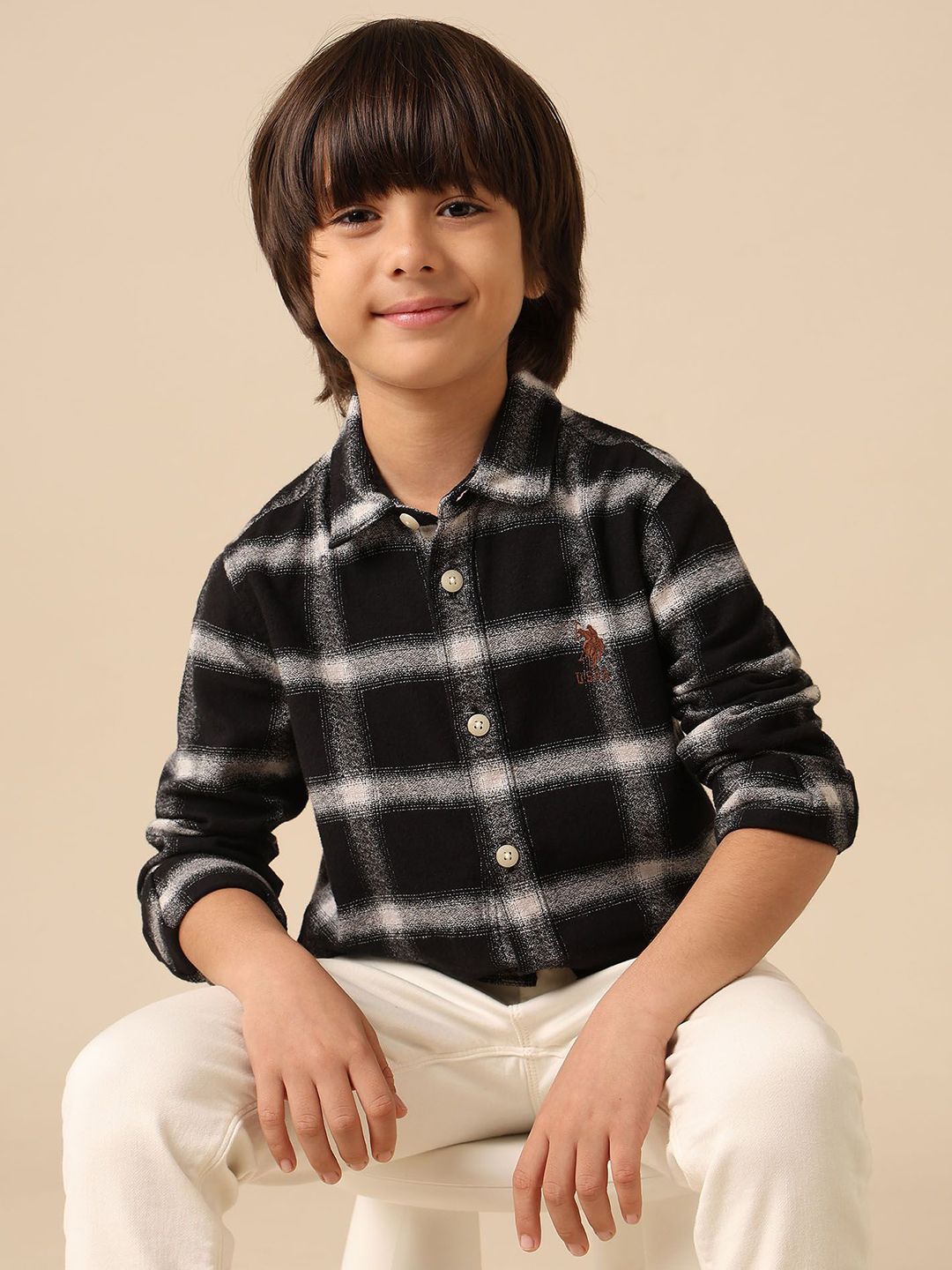 U.S. Polo Assn. Kids Boys Buffalo Checked Spread Collar Pure Cotton Casual Shirt-picture-33