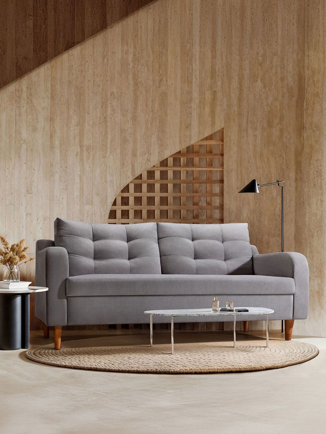 Duroflex Ease Plus Grey & Brown 3 Seater Premium Wooden Frame Sofa-image-28