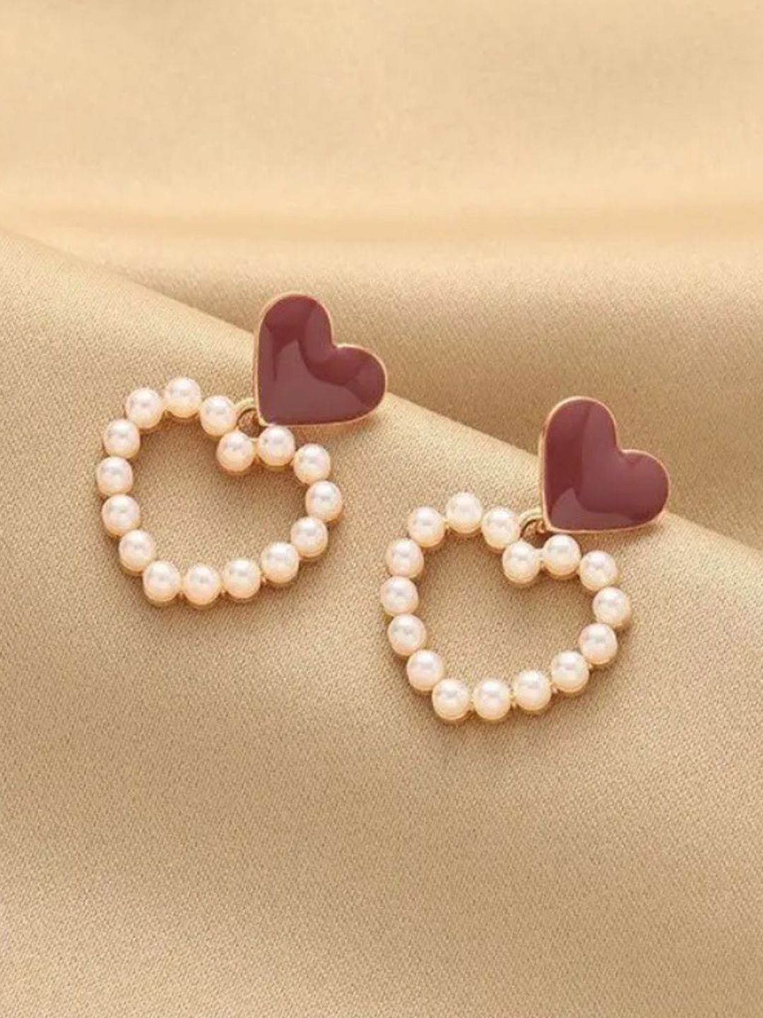 Estailo fashion Artificial Beaded Enamelled Heart Shaped Drop Earrings-picture-16