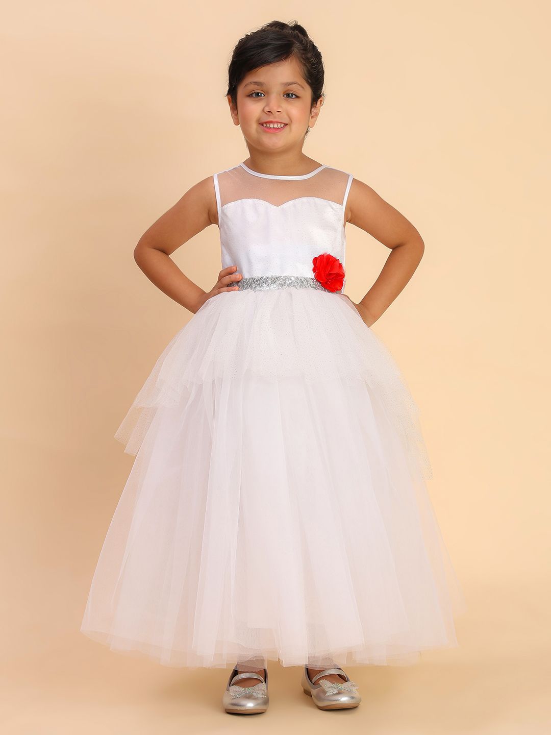Toy Balloon kids Girls Embellished Tulle Gown Maxi Dress-image-0