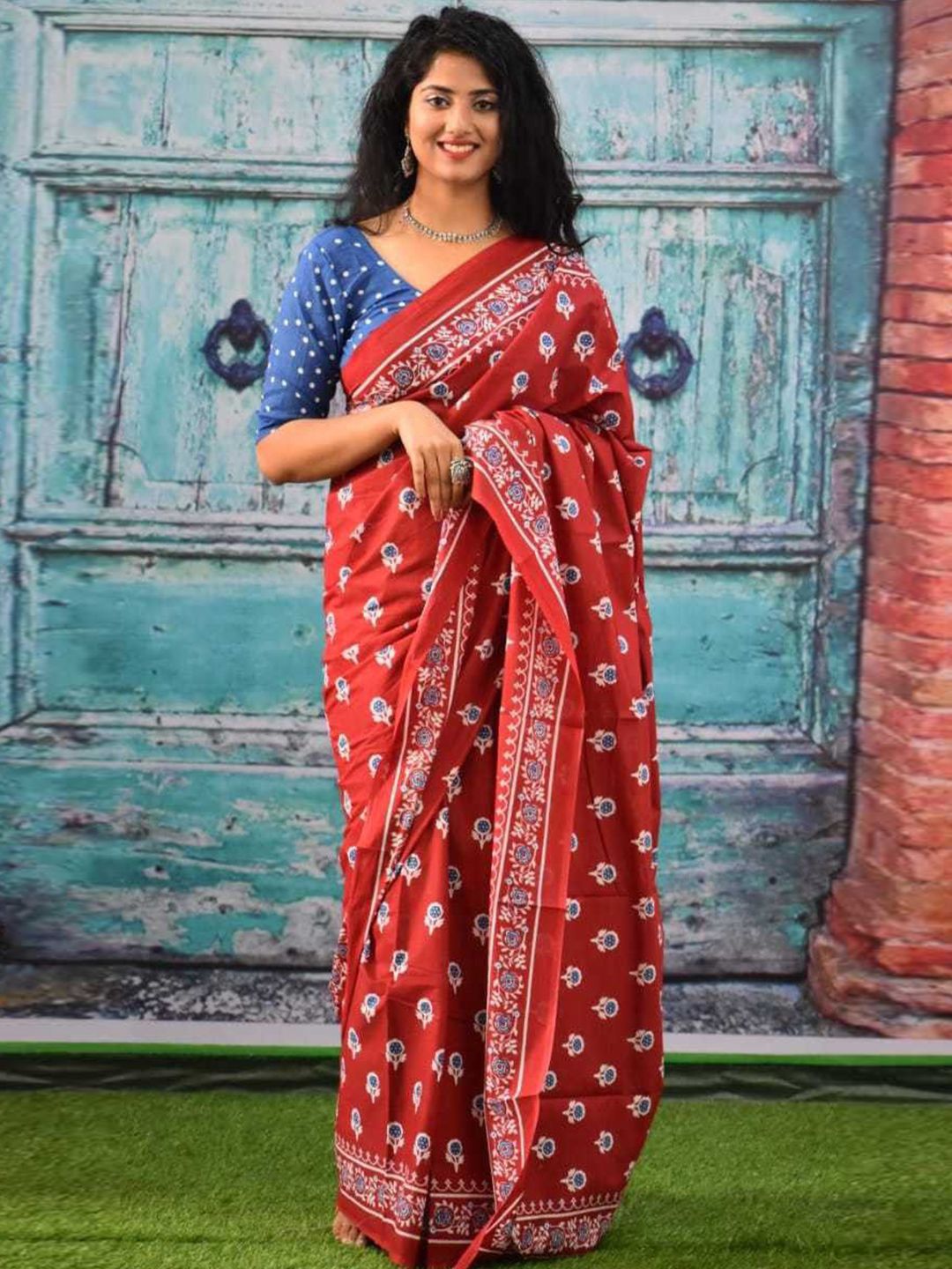 Craft Musium Ethnic Motifs Printed Pure Cotton Saree With Blouse-picture-37