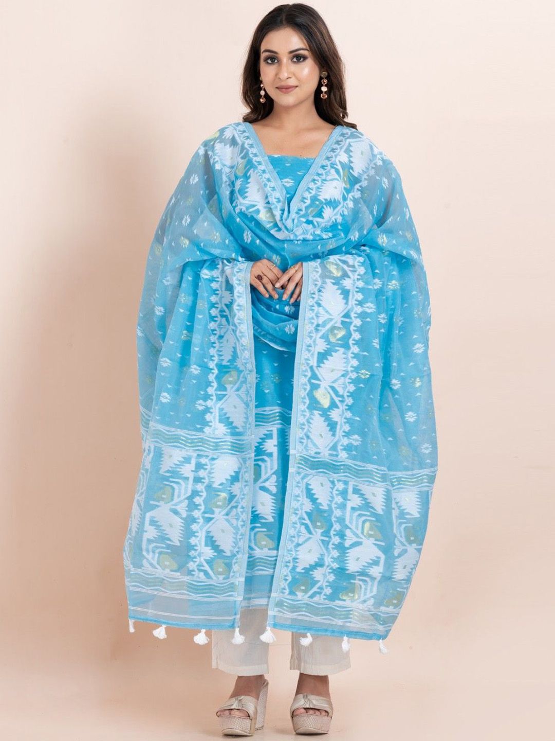 Durga Handlooms Ethnic Motifs Woven Design Pure Cotton Unstitched Dress Material