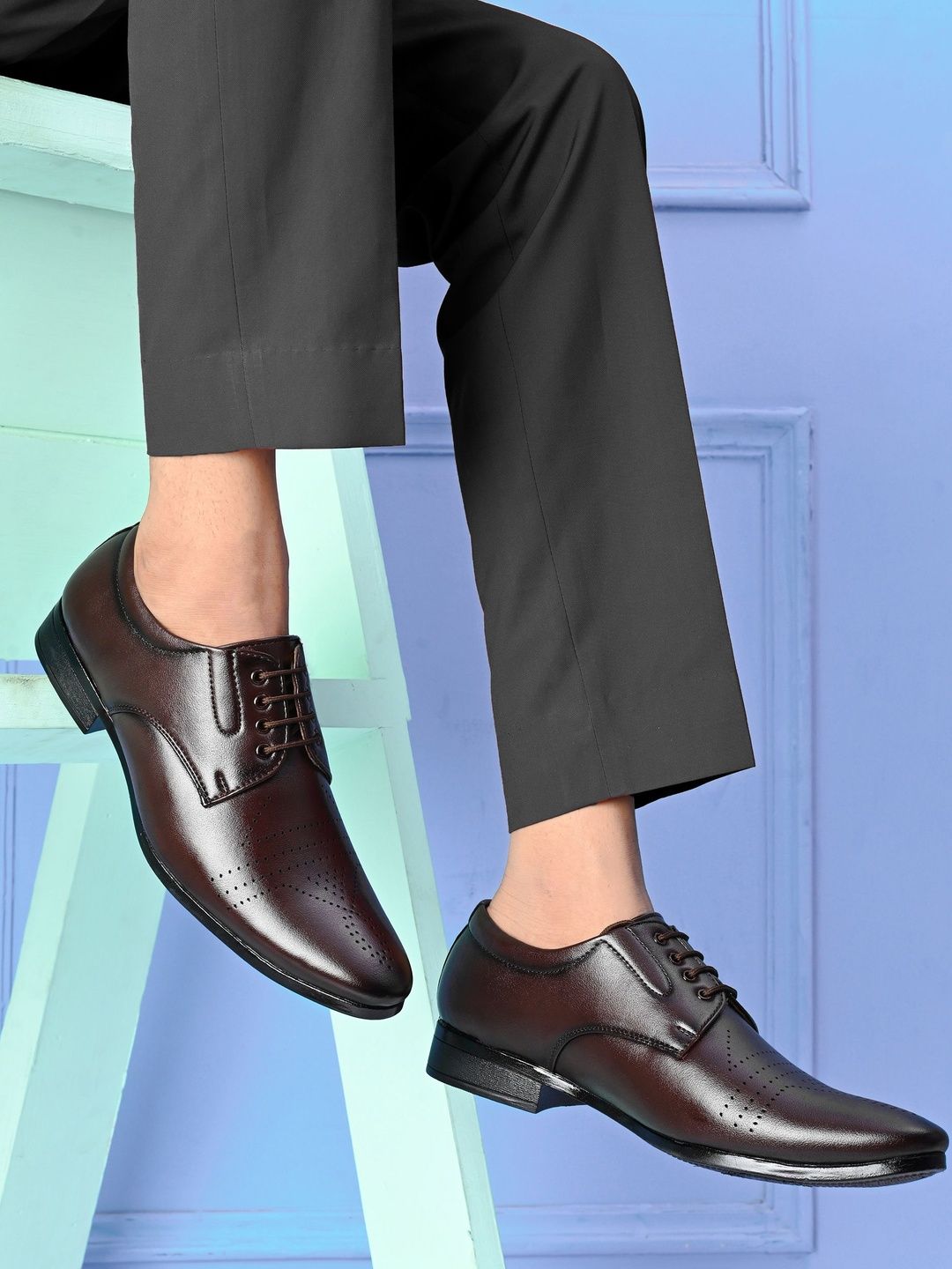 HERE&NOW Men Brown Synthetic Leather Solid Pattern Formal Shoes-picture-43