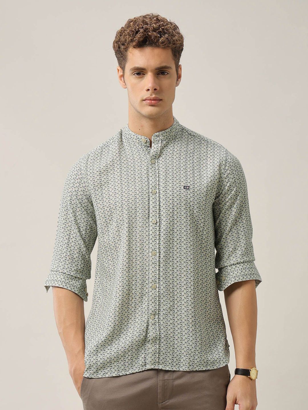 Arrow Sport Men Slim Fit Geometric Printed Mandarin Collar Pure Cotton Casual Shirt-picture-25