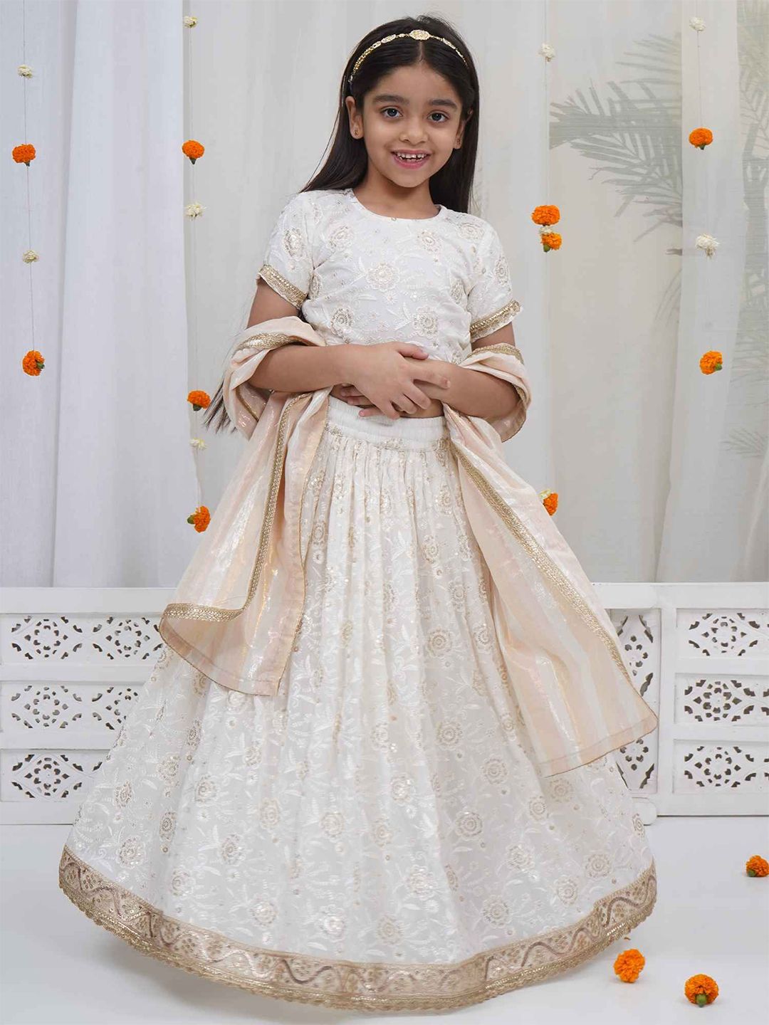 Little Bansi Girls Embroidered Sequinned Ready to Wear Lehenga & Blouse With Dupatta-picture-26