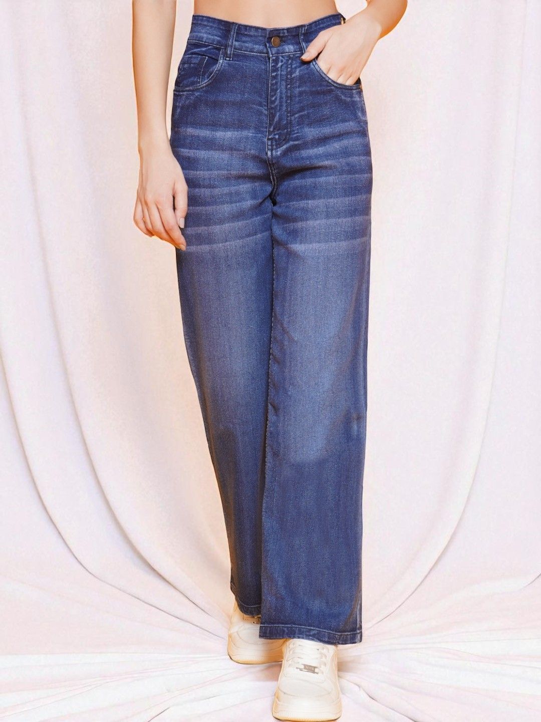 KATLINE Women Smart Straight Fit High-Rise Light Fade Stretchable Jeans-picture-43