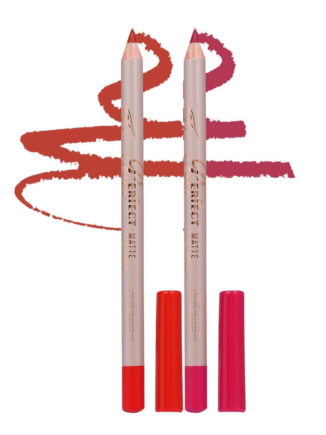 Fashion Colour Set Of 2 Perfect Pout Matte Pencil Lip Liner -Orange Red 08 - Pink Crush 10