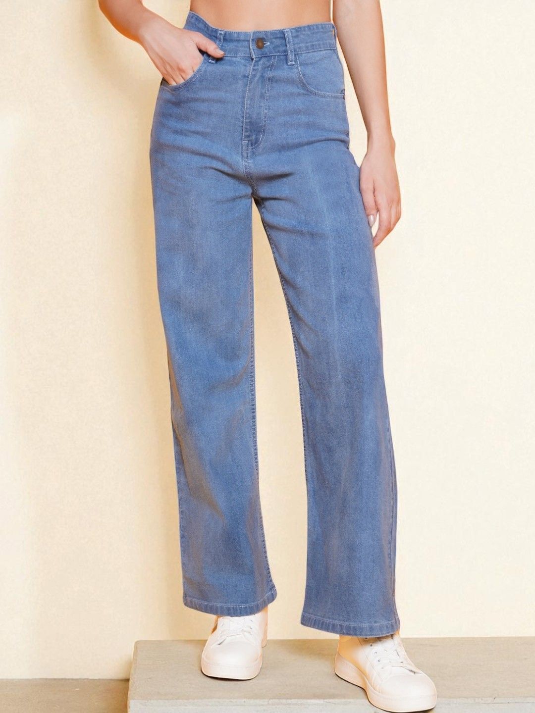 KATLINE Women Smart Straight Fit High-Rise Heavy Fade Stretchable Jeans-picture-10