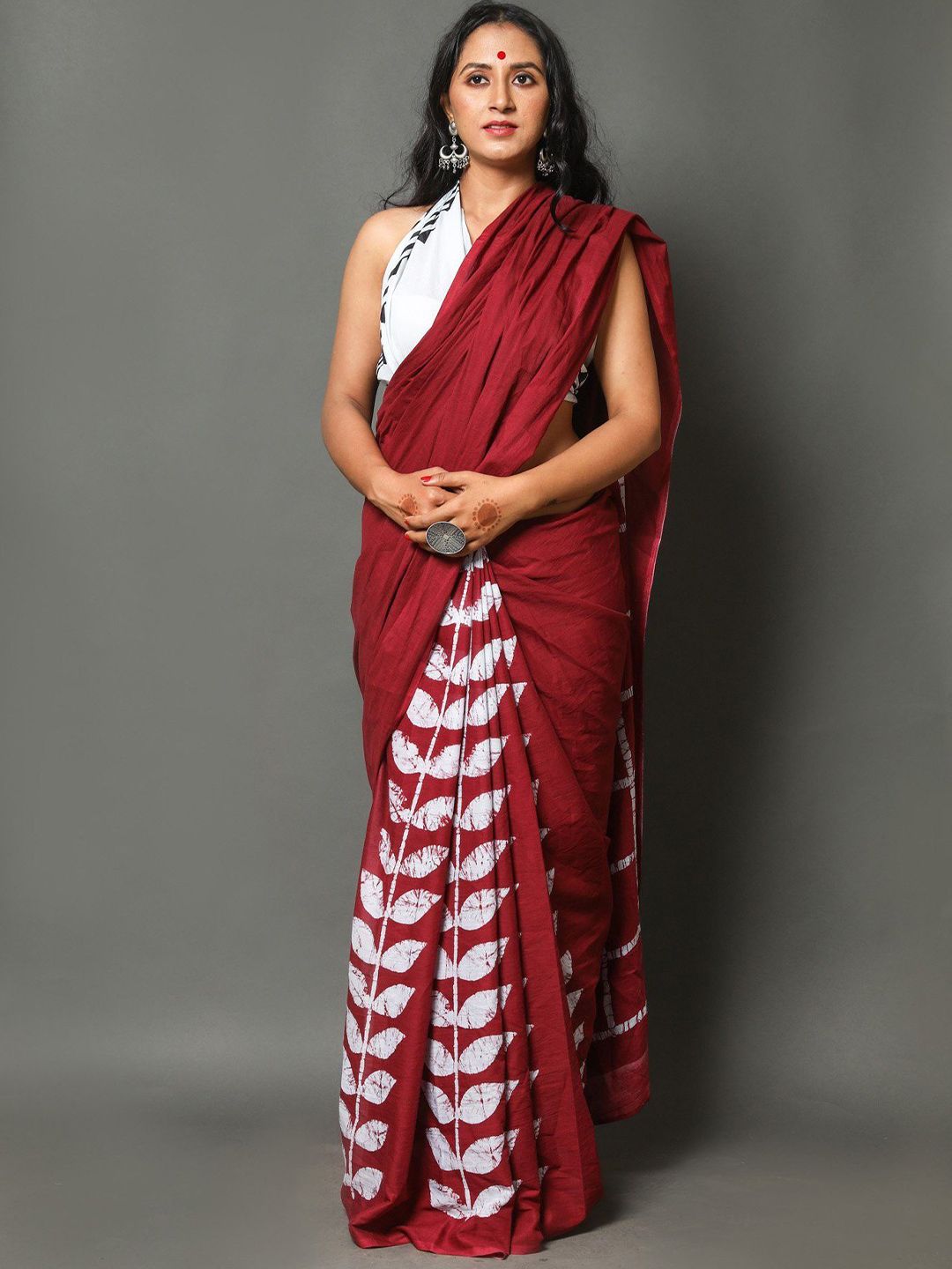 Craft Musium Floral Printed Pure Cotton Block Print Saree With Blouse-picture-33