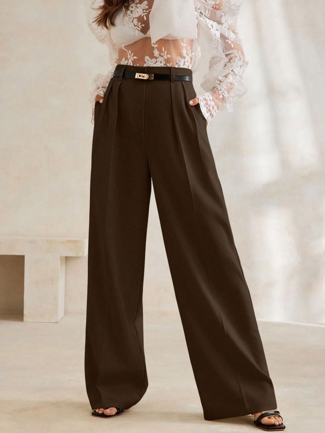 FNOCKS Women Relaxed Straight Leg High-Rise Pleated Trousers-picture-38