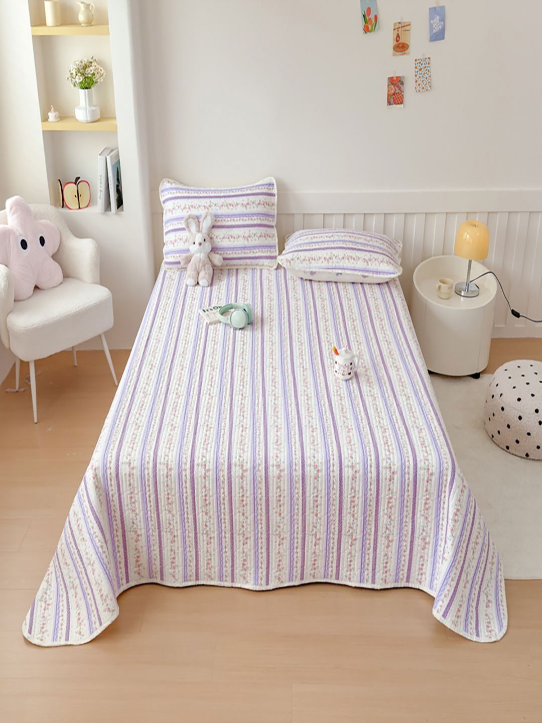 JC HOME Set Of 3 Striped Double Queen Size Bed Covers-image-33