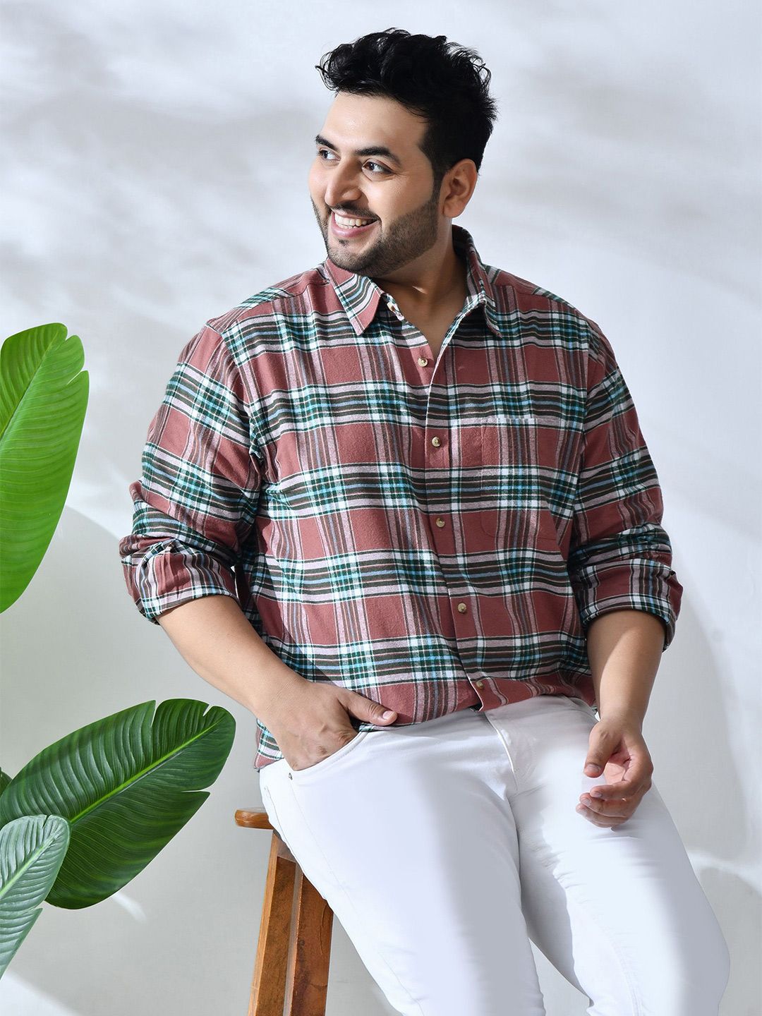 NEON CHILLIE Men Plus Size Checked Spread Collar Cotton Casual Shirt-picture-34