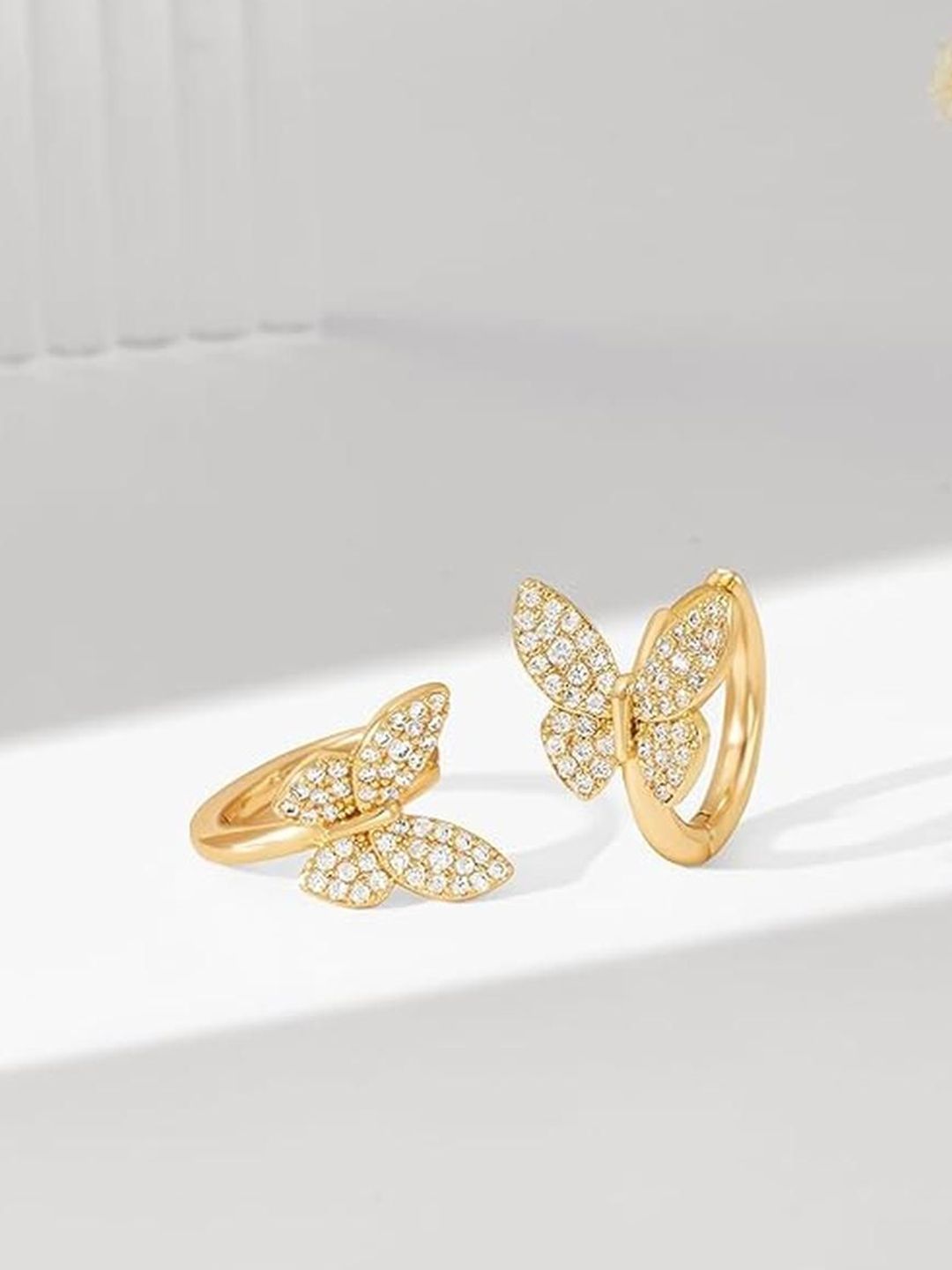 EL REGALO Artificial Stones Studded Butterfly Shaped Hoop Earrings-image-35