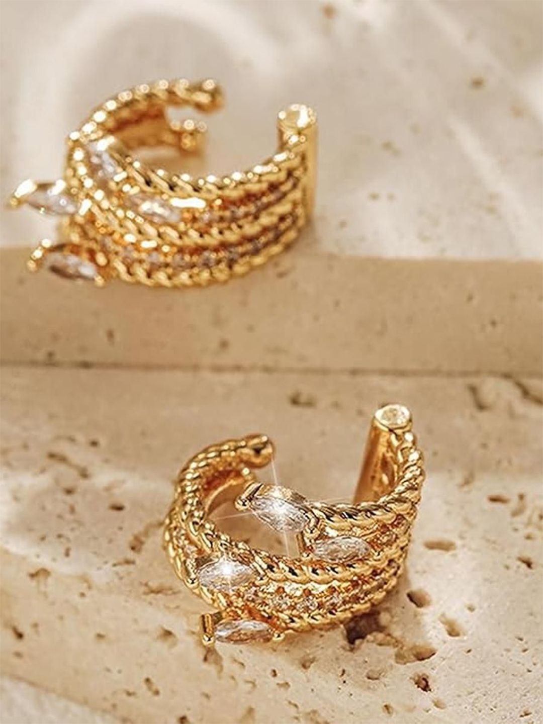 EL REGALO Artificial Stones Studded Semi Circular Shaped Ear Cuffs-image-16