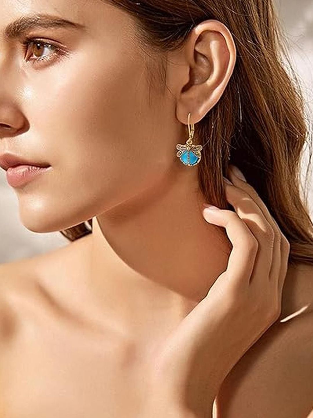 EL REGALO Artificial Stones Studded Circular Shaped Hoop Earrings-image-36