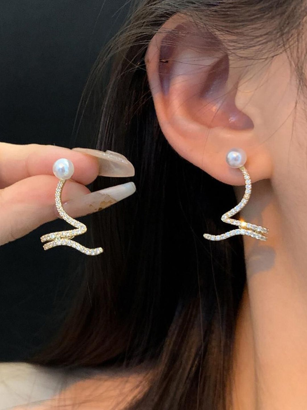 EL REGALO Artificial Stones Studded & Beaded Contemporary Shaped Studs-image-29