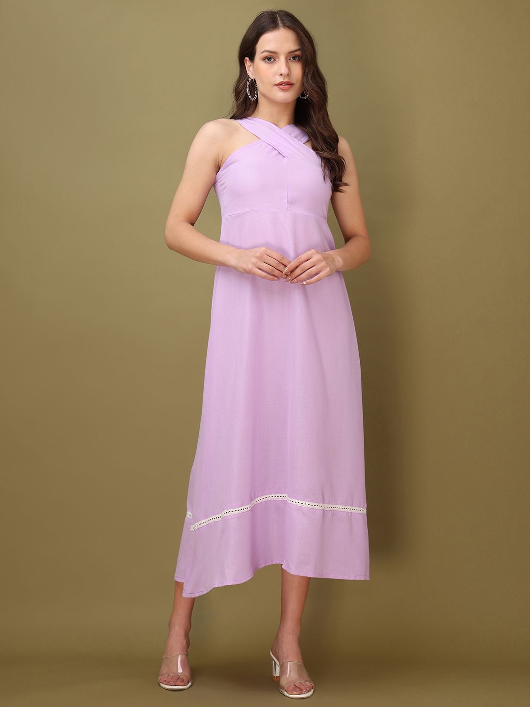 OBSHIVKA Halter Neck Fit & Flare Maxi Dress-image-34