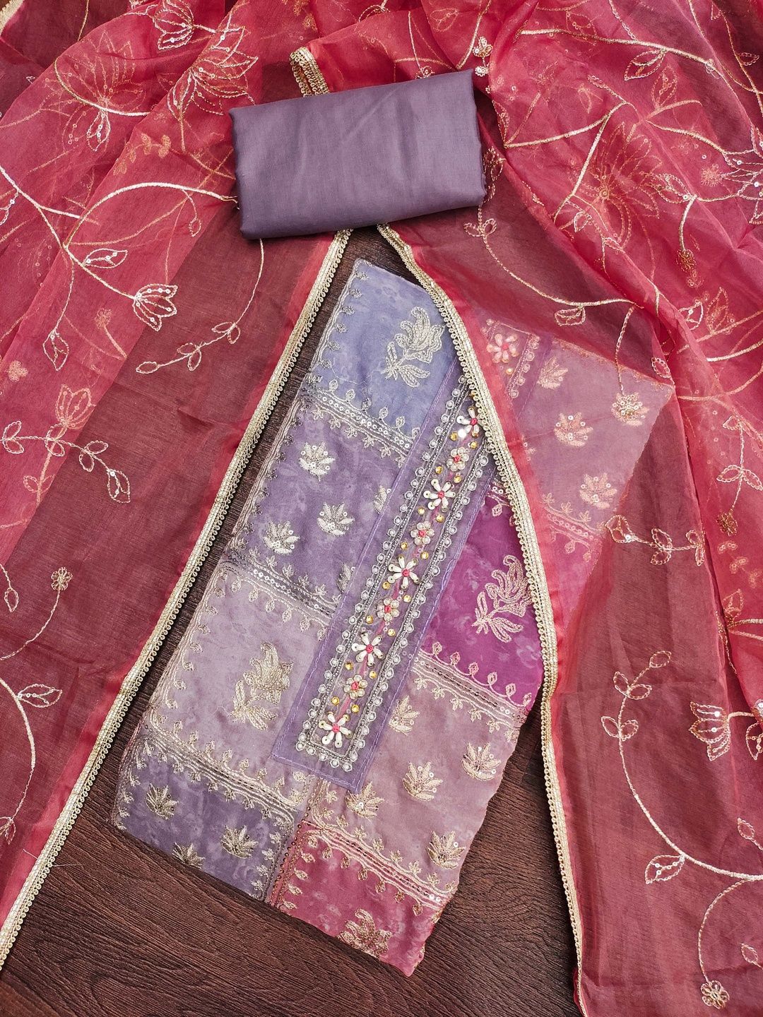 DIVASTRI Women Purple Embroidered Organza Unstitched Dress Material-picture-17