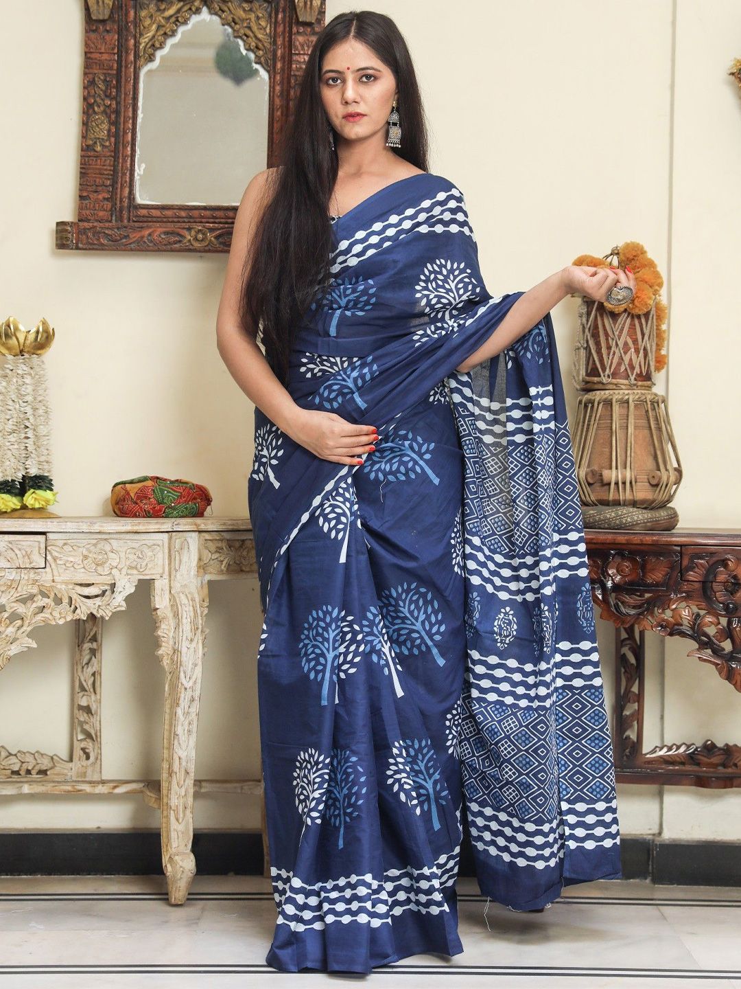 Craft Musium Floral Printed Pure Cotton Saree With Unstitched Blouse Piece-picture-17