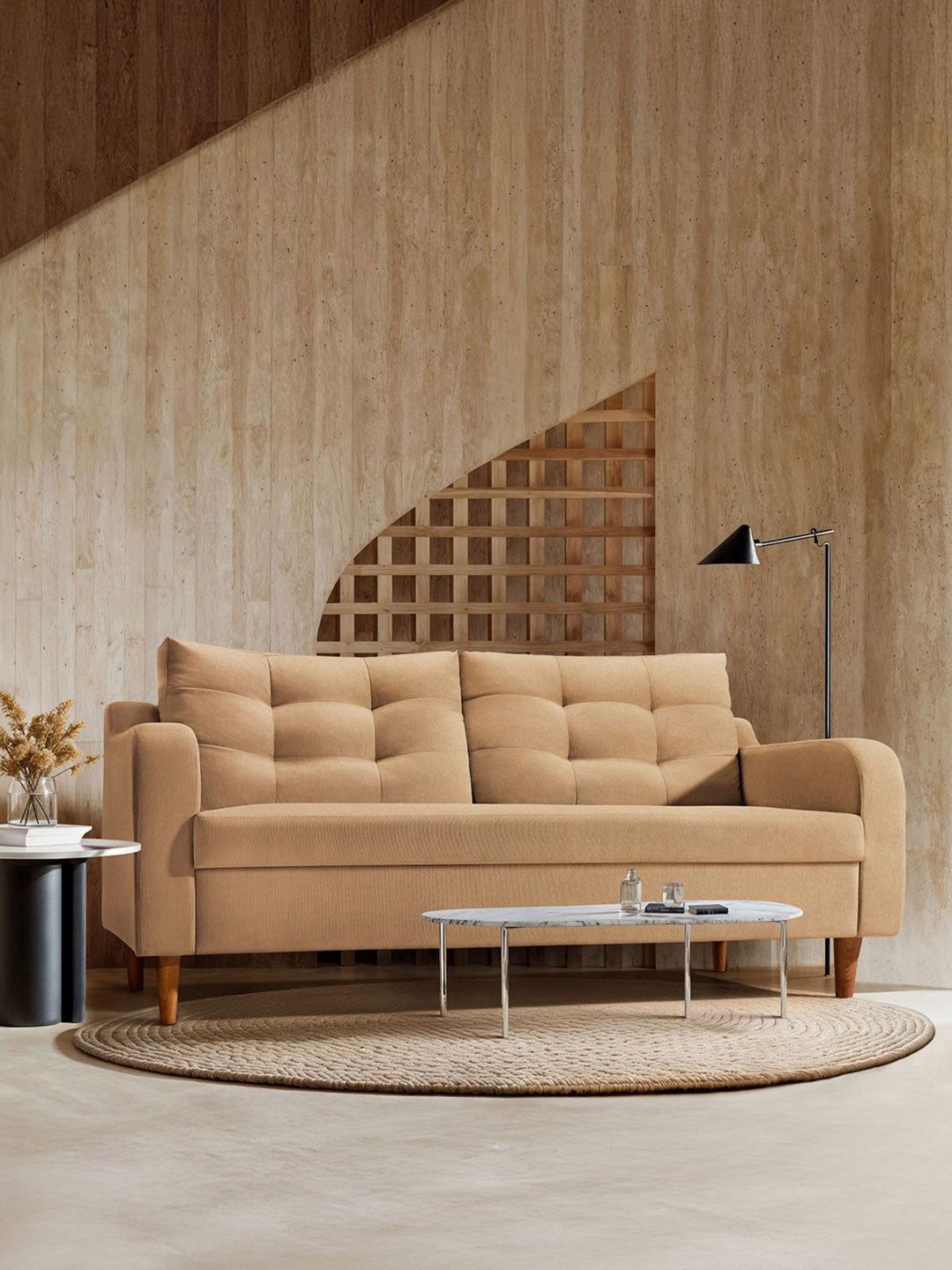 Duroflex Ease Plus Beige 3 Seater Premium Wooden Frame Sofa-image-18