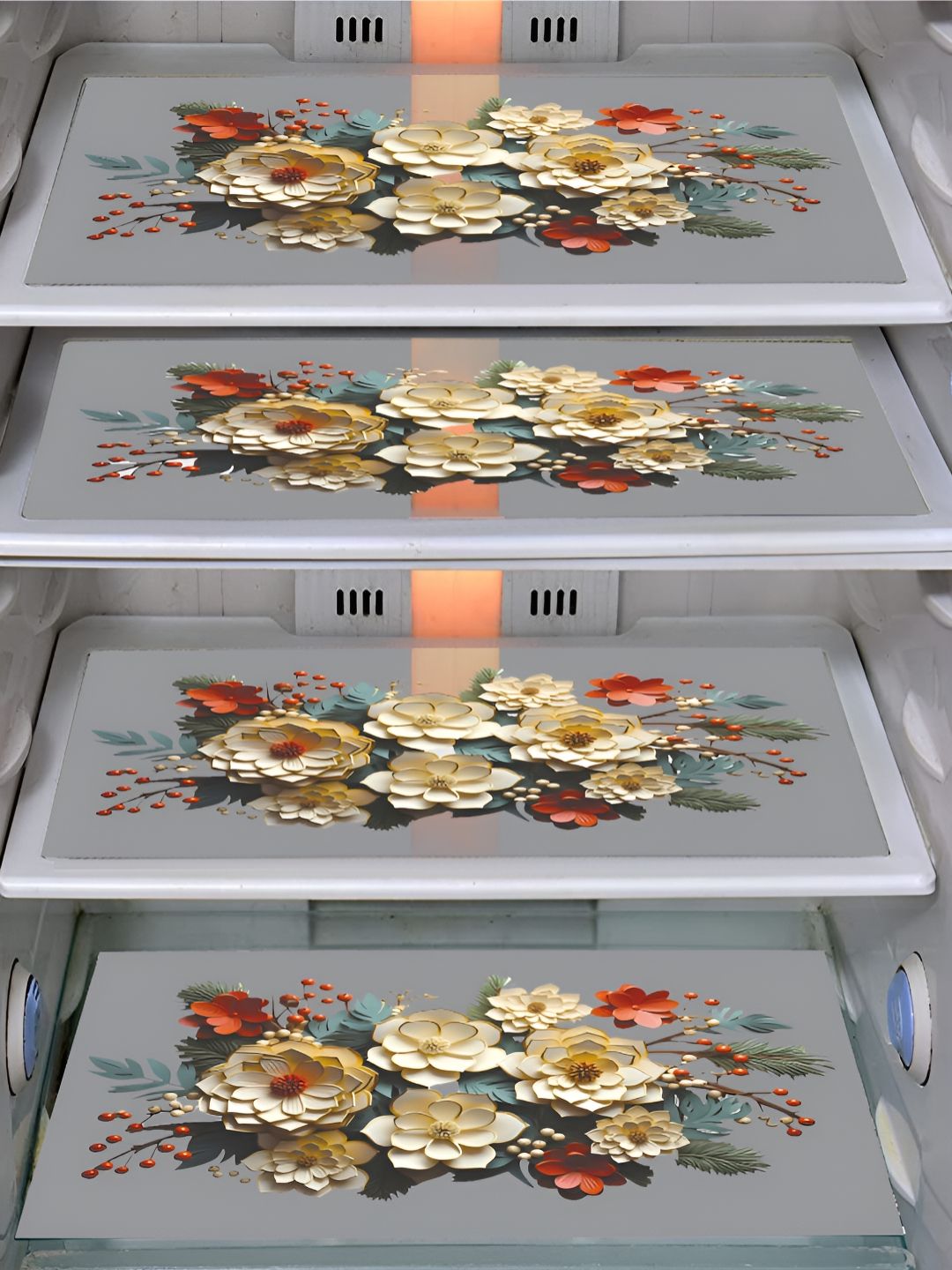 Dakshya Industries Red & White 4 Pieces Printed Fridge Drawer Mats-image-13