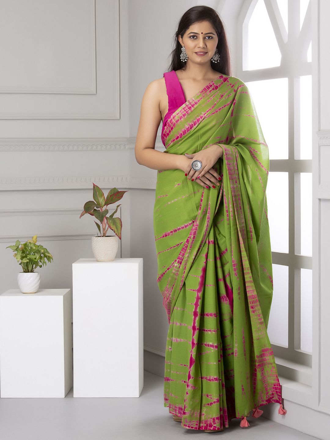 Craft Musium Tie and Dye Zari Pure Cotton Saree With Unstitched Blouse Piece-picture-16