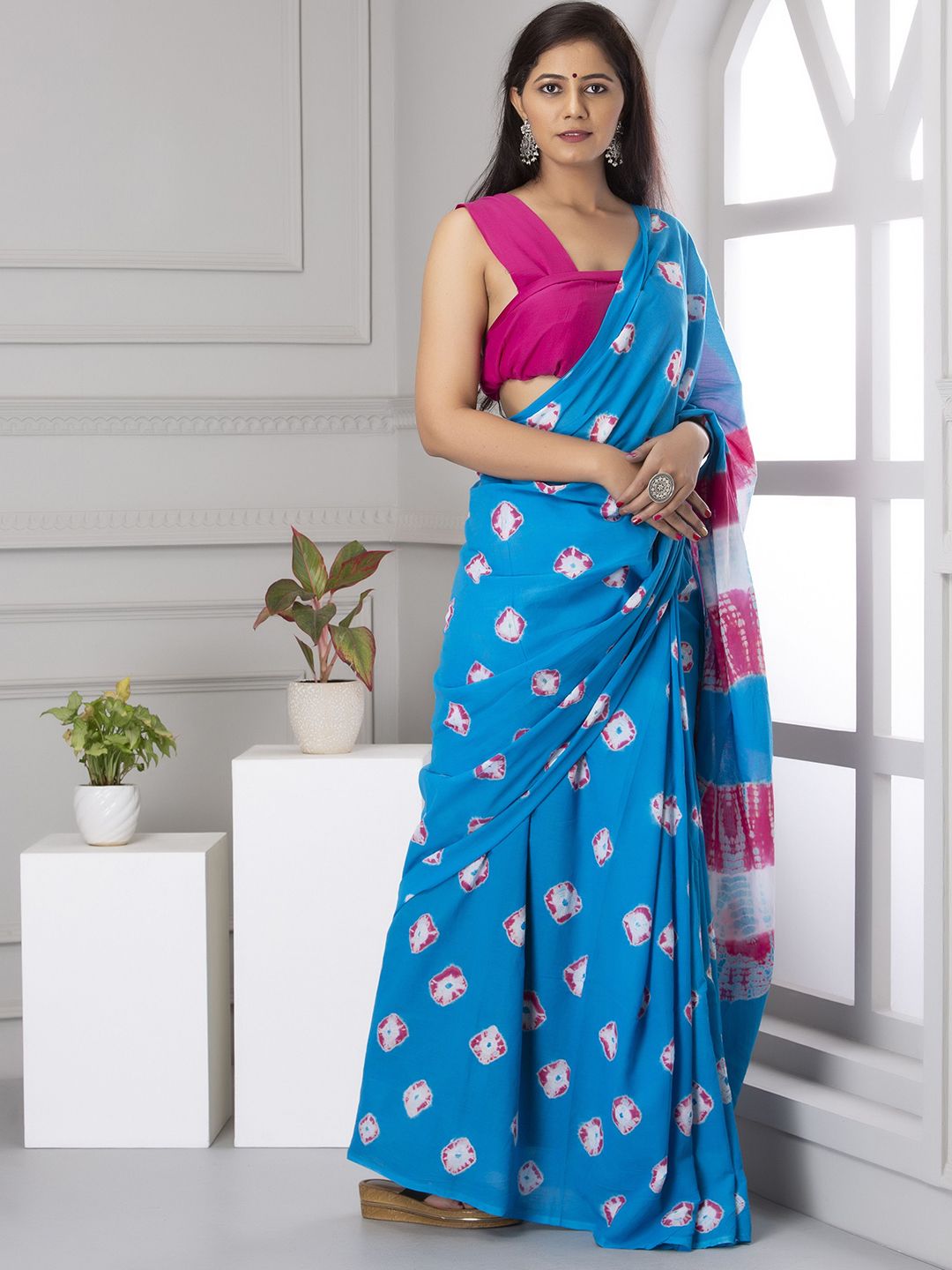 Craft Musium Geometric Printed Pure Cotton Saree With Blouse-picture-41