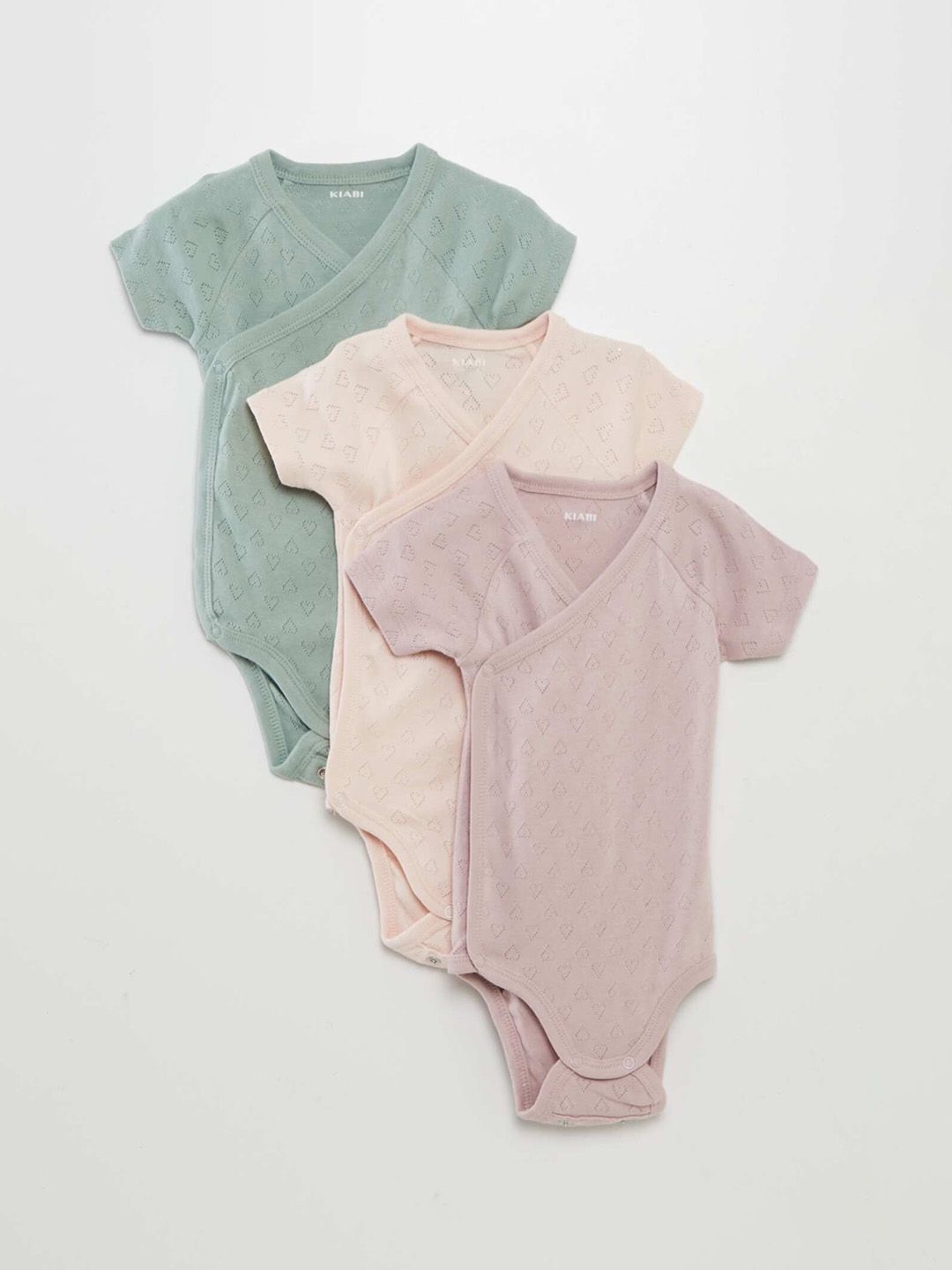 KIABI Kids Pack Of 3 Self-Design Pure Cotton Bodysuits-picture-17