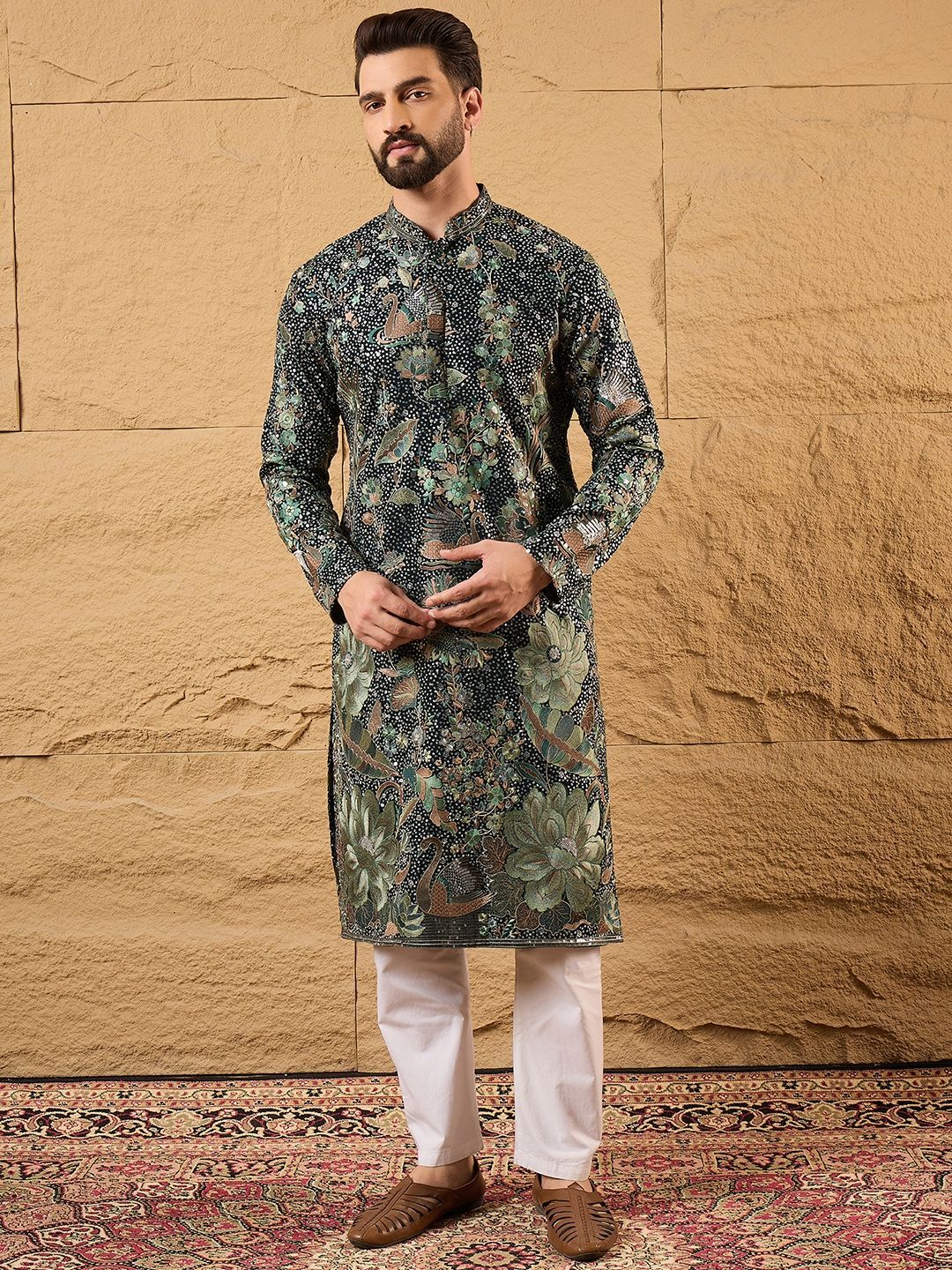 Ethnic Bay Men Ethnic Motifs Embroidered Sequinned Regular Calf Length Straight Kurta-picture-29