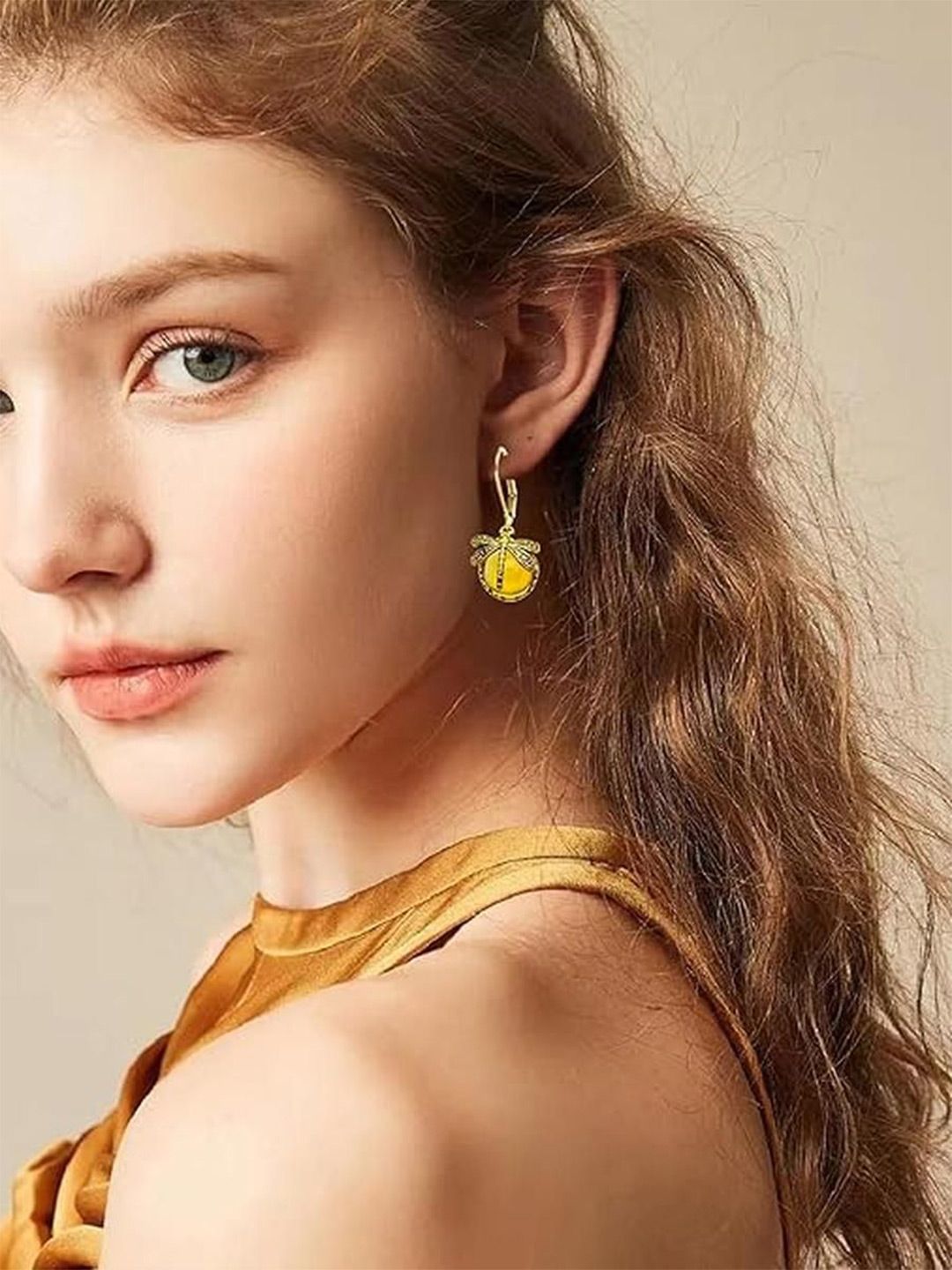 EL REGALO Artificial Stones Studded Dragonfly Shaped Drop Earrings-image-31