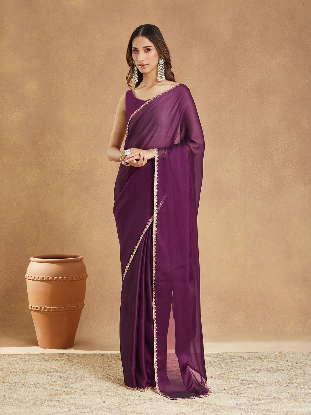 LOROFY Embellished Beads and Stones Border Pure Silk Saree with Unstitched Blouse Piece-picture-36