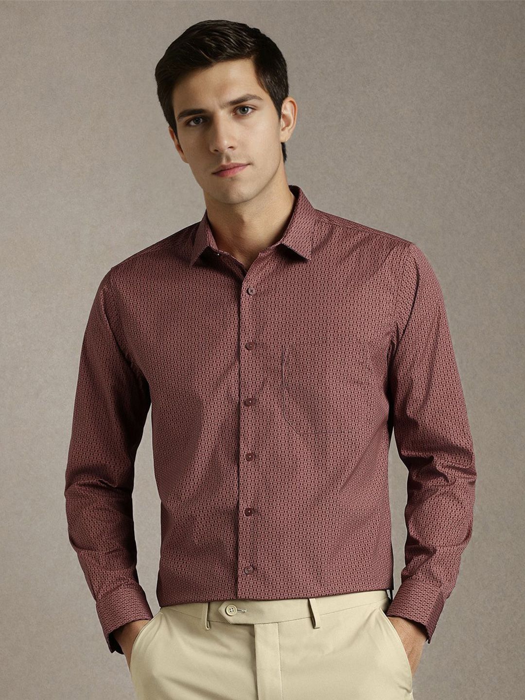 Louis Philippe Men Slim Fit Geometric Printed Spread Collar Formal Shirt-picture-31