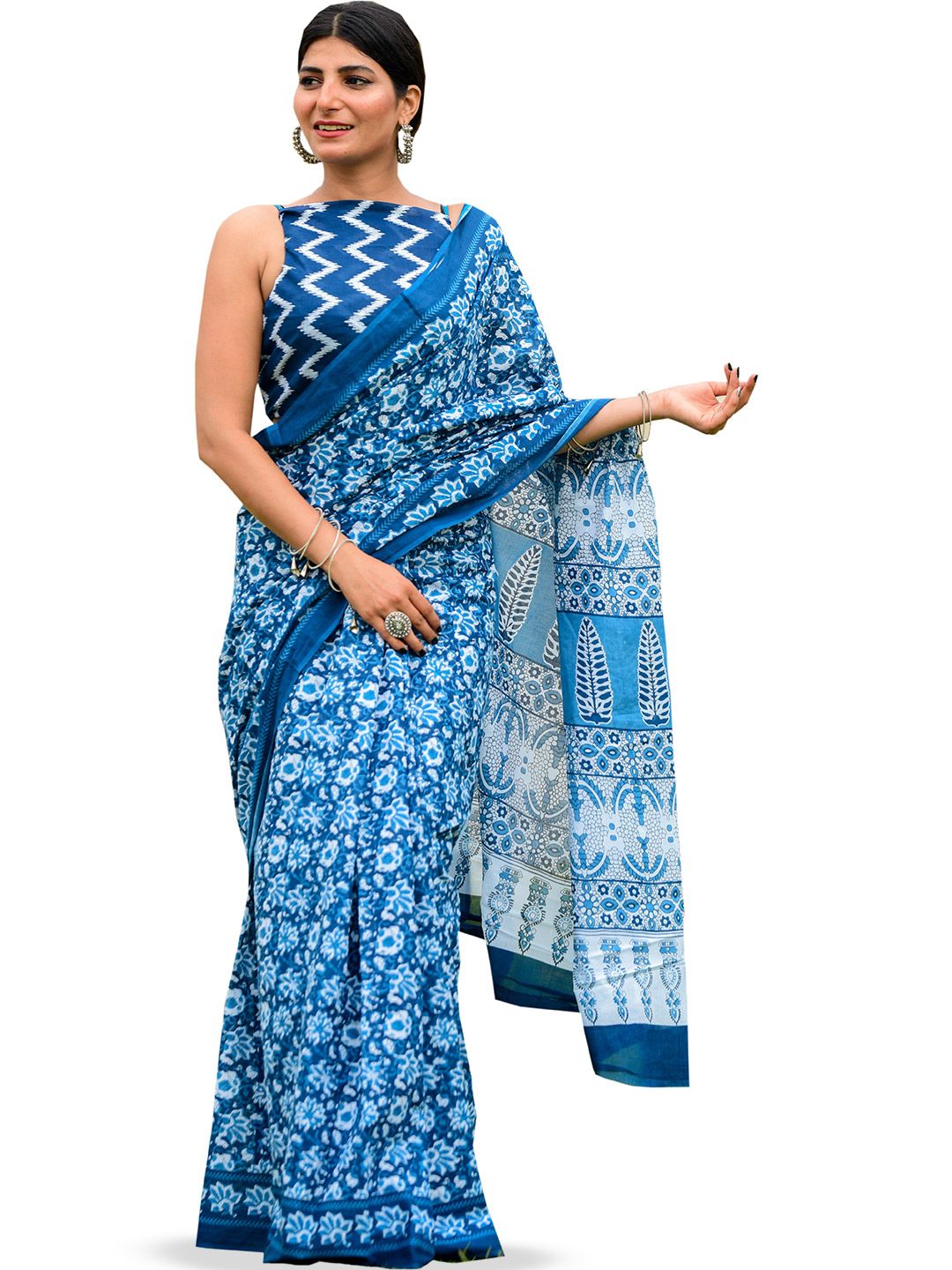 Craft Musium Floral Printed Pure Cotton Saree With Unstitched Blouse Piece-picture-11