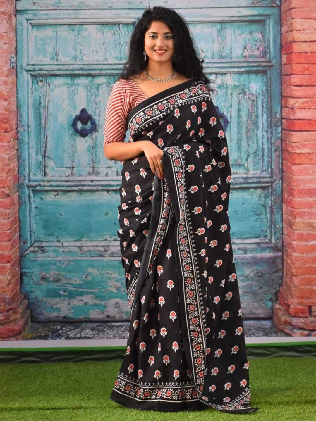 Craft Musium Floral Printed Pure Cotton Saree With Blouse-picture-29